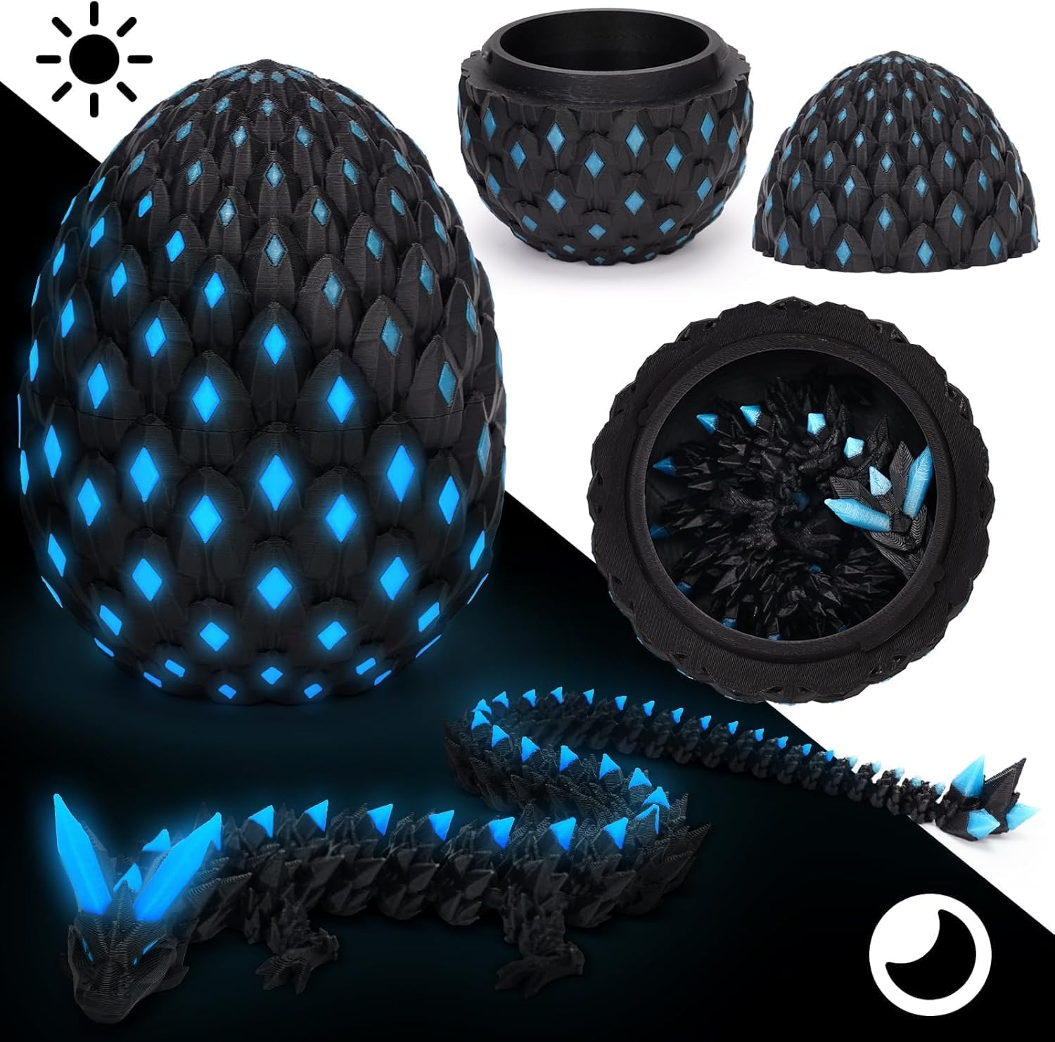 Sorlaarti Articulated Dragon Toy - Dragon & Egg Glow in the Dark Set - 3D Printed Fantasy Toy & Home Decor Gift image number 1