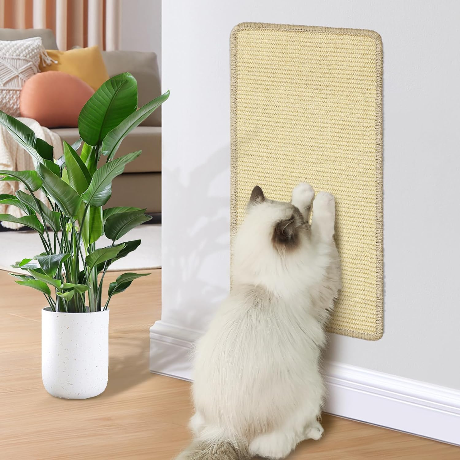 GBLAVM Scratching Mat for Cats in Natural Sisal, 60 X 30 Cm, Protection for Sofa and Carpets, Horizontal Anti-Scratch Wall Corners, Multi-Scene, for Wall and Corner, Light Brown (1 Piece)
