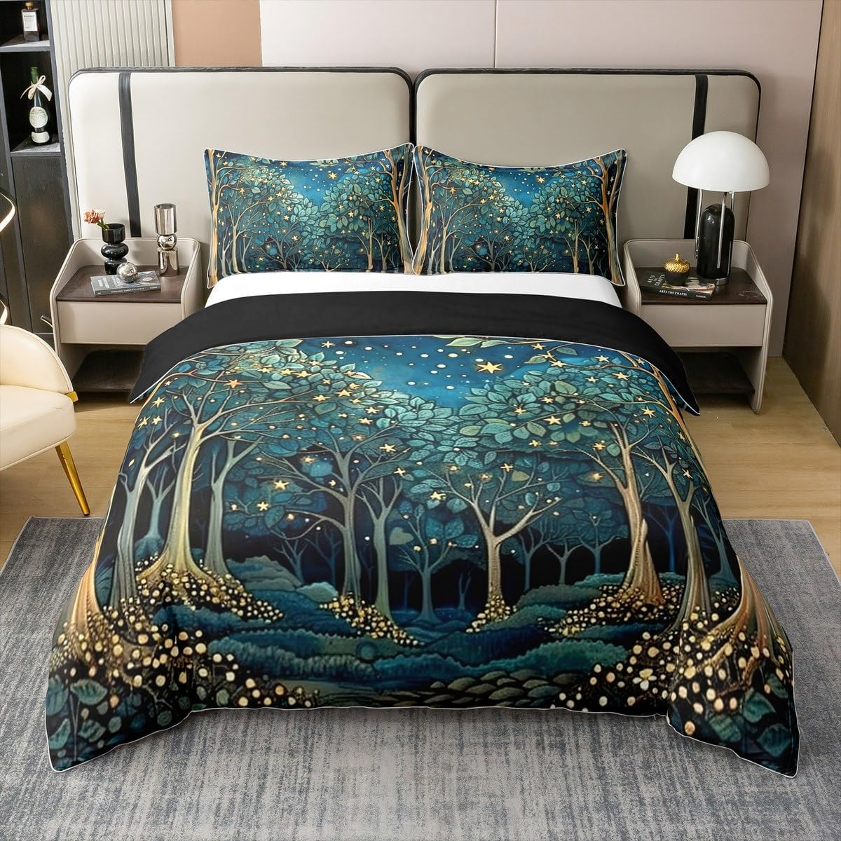 Fantasy Stars 100% Cotton Duvet Cover 155 X 220 Cm Bohemian Night Bedding Set for Women Girls Botanical Forest Tree Retro Art Dreamy Bed Linen Abstract Mysterious Aesthetic Room Decor Bed Set image number 4