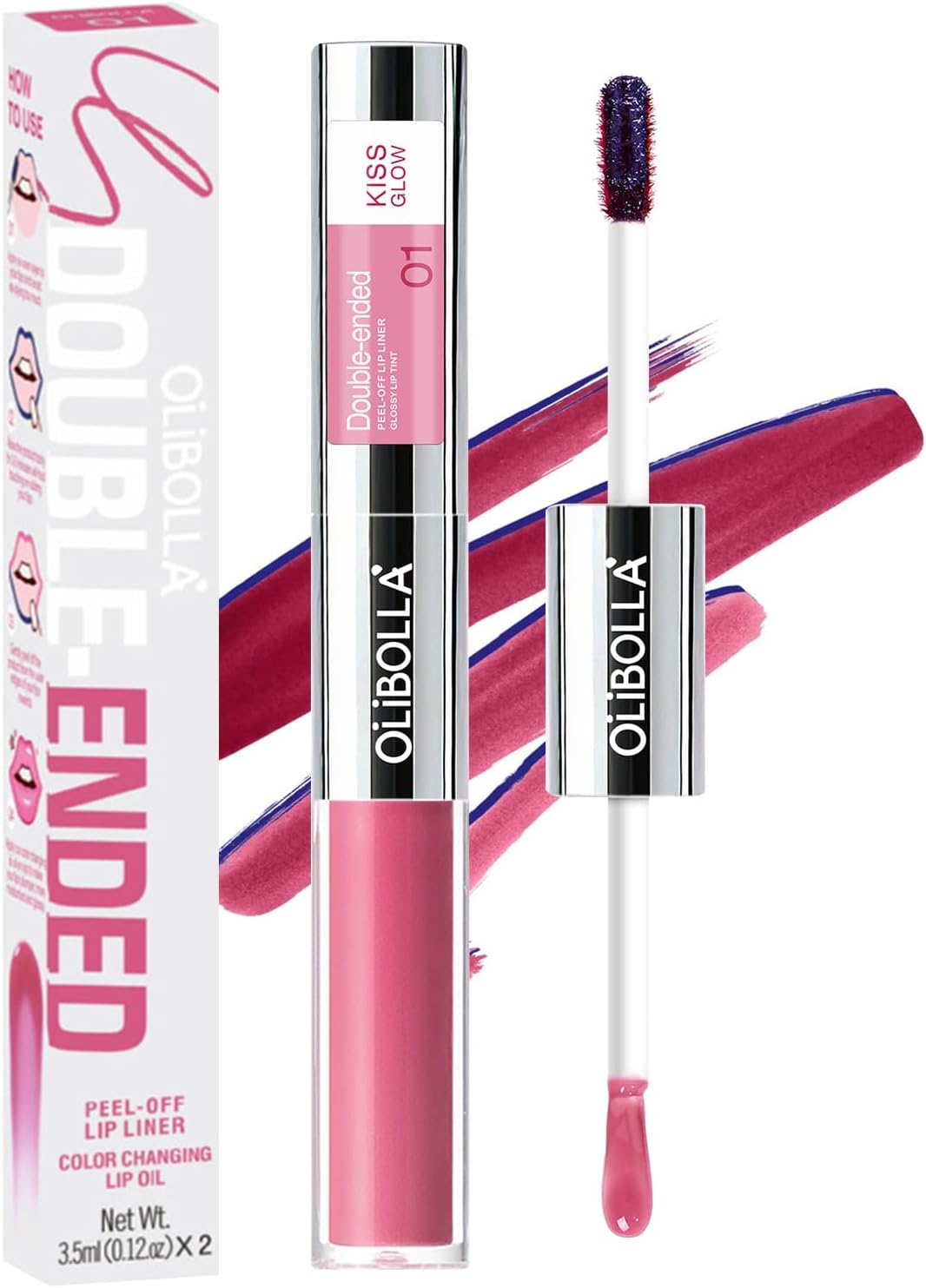 2 in 1 Lip Liner Stain & Lip Gloss Dual-Ended Peel off Lip Tints Stain for Women Girls Makeup Gift,24 Hour Long Lasting Waterproof Detachable Lip Liner Pencil Highly Pigmented Color Finish (01#Berry) image number 2