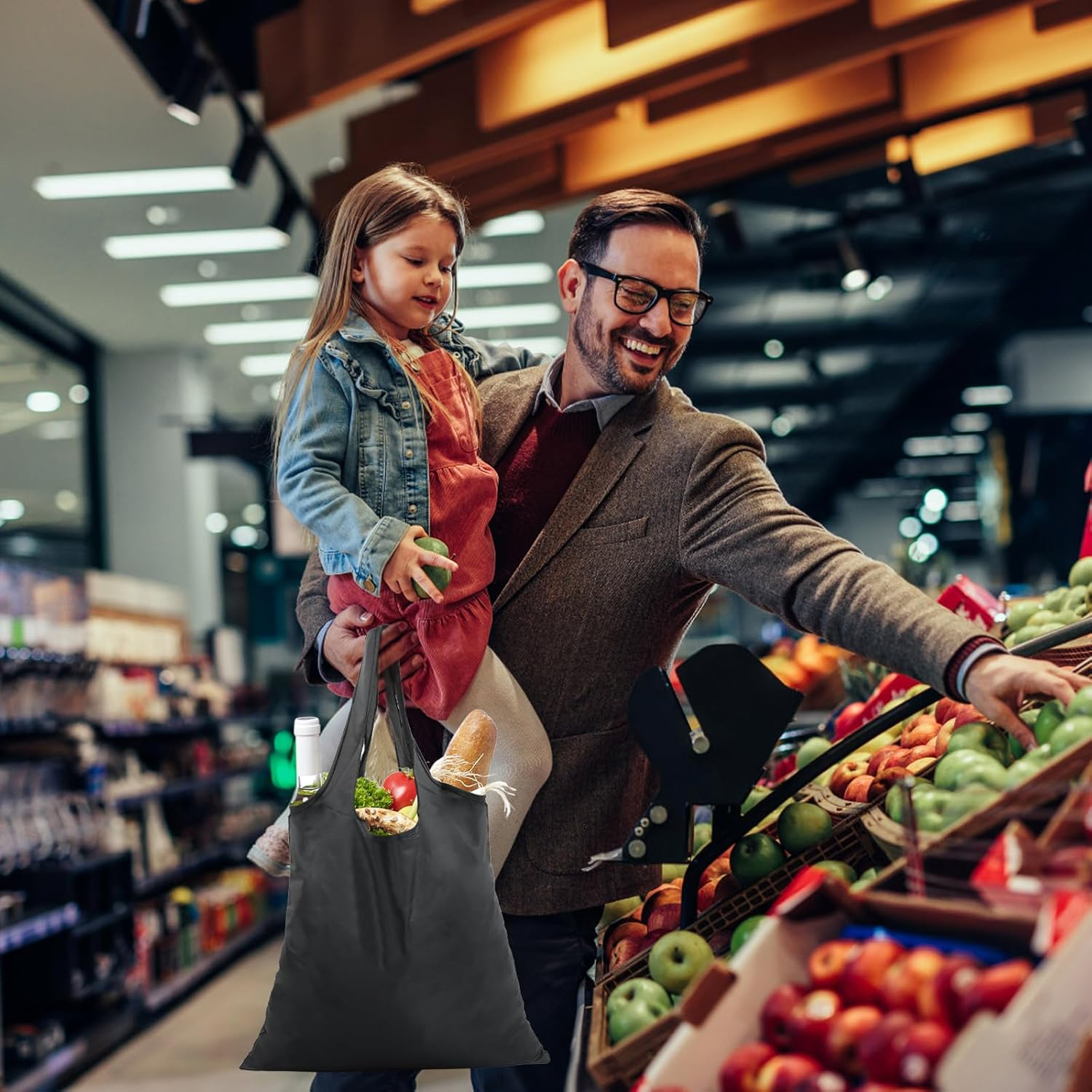 4 Pcs Shopping Bag Foldable Washable 48 * 36.5Cm, Durablen and Lightweight Shopping Bags, Eco Tote Handbag, Shopping Waterproof Tote Bag Black, Reusable Shopping Bag for Daily Grocery image number 3