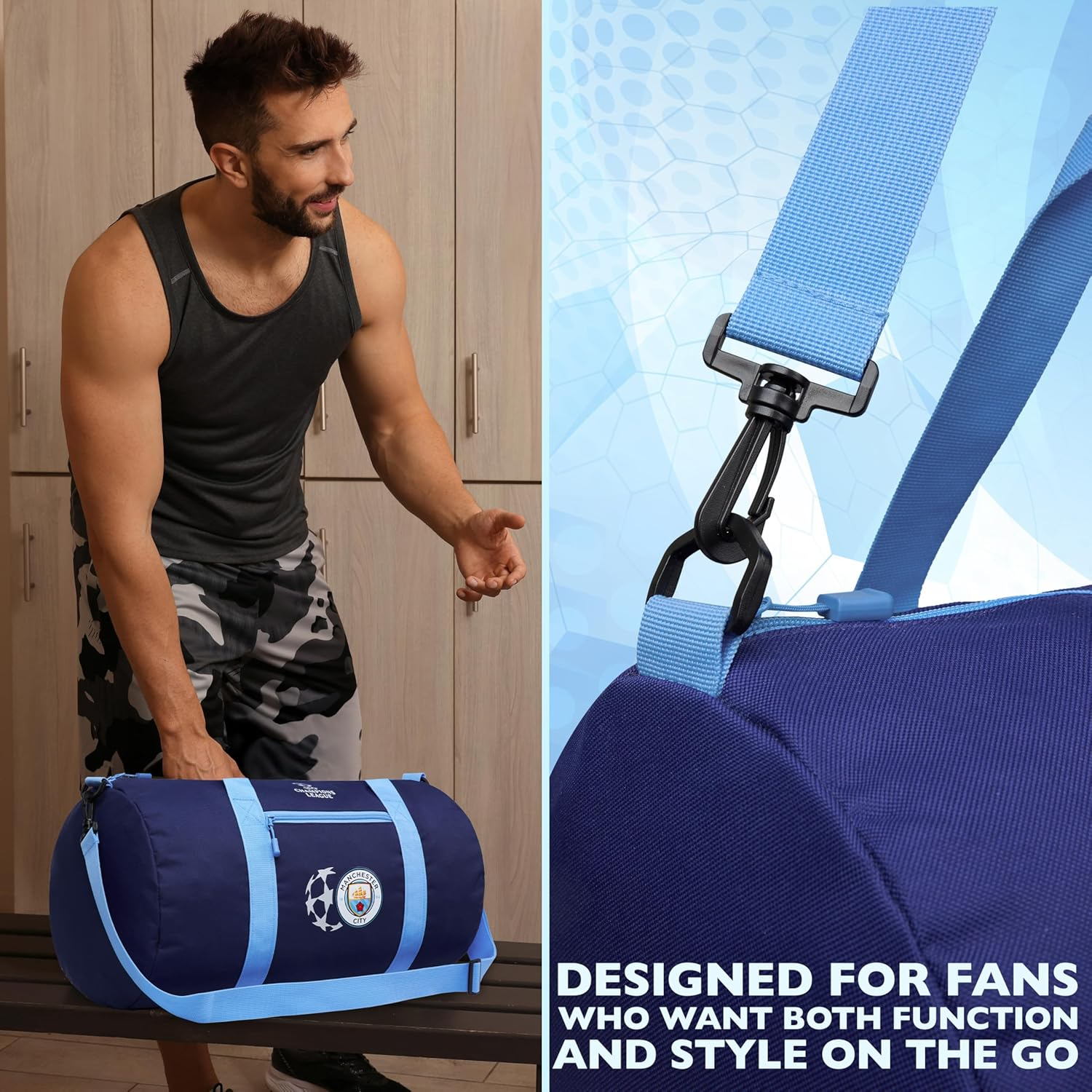 Manchester City F.C. Duffle Bag Sports Holdall for Men Teens Supporters' Gear Kids Large Gym Bag for Football PE Overnight Weekender image number 5
