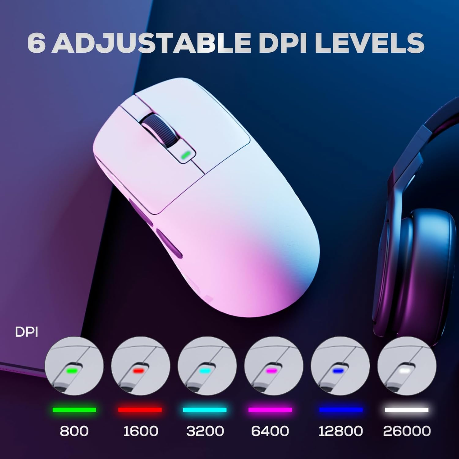 RK Royal Kludge RK M3 Gaming Mouse with 42000 DPI PAW3950 Optical Sensor 47G Lightweight Tri-Mode 2.4G/Usb-C/Bluetooth Wireless Mouse 8000Hz Polling Rate with 5 Programmable Buttons White image number 2