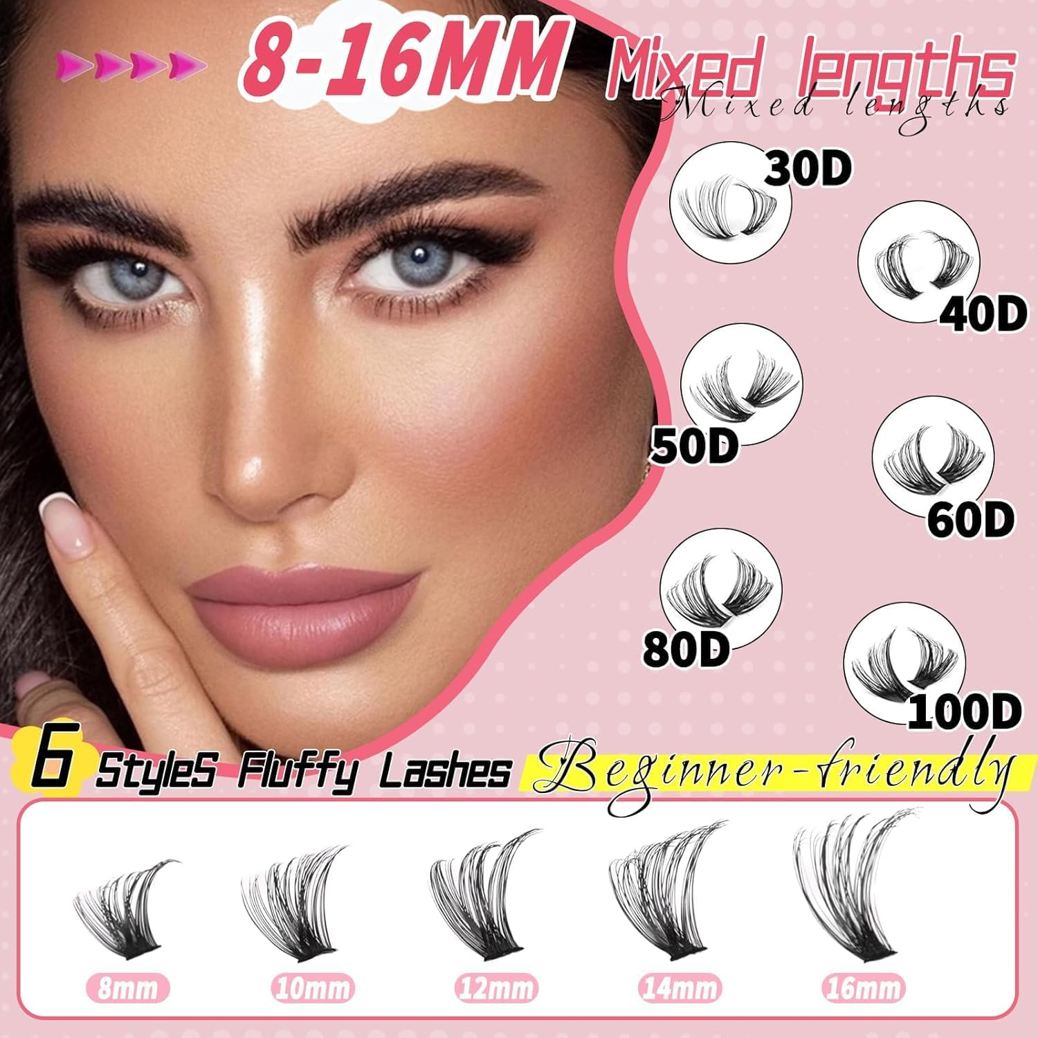 Cluster Lashes Lash Extension 540 Pcs Clusters Individual Lashes Soft DIY Eyelash Extensions Mixed Tray Eyelash Clusters Easy Diy Lash Extension Cluster at Home - 40D image number 4