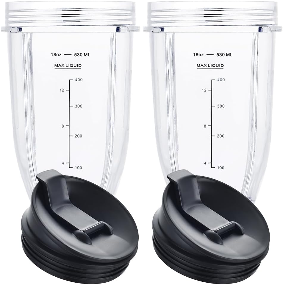 Blender Cups for Ninja Blender, 18OZ Cup with Sip & Seal Lids Compatible with 900W 1000W Nutri Ninja Blender Auto Iq Series (2 Pack) image number 3