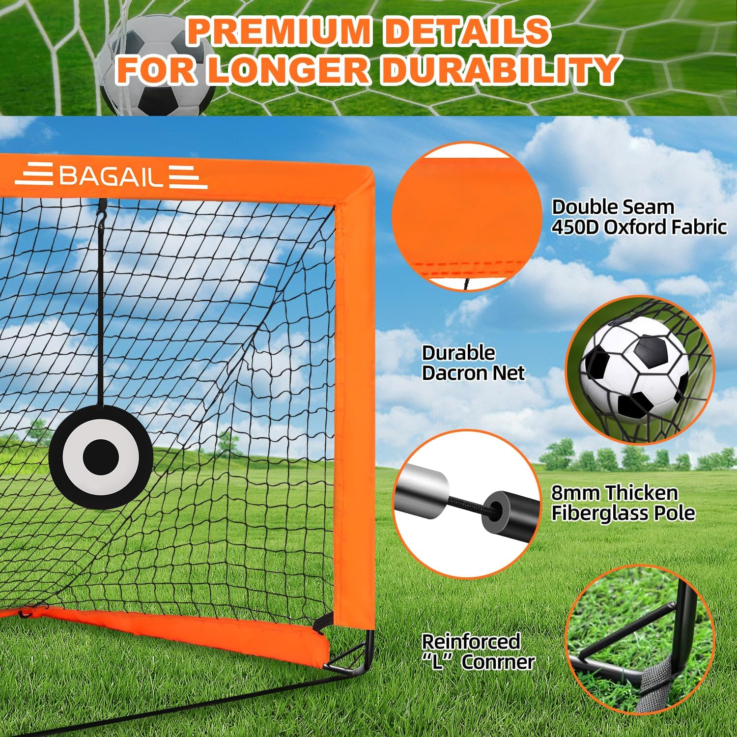 BAGAIL Football Goal, Pop up Football Net with Goal, Pegs and Portable Carry Bag, Easy to Assemble, Ideal for Garden Training and Leisure Games image number 1
