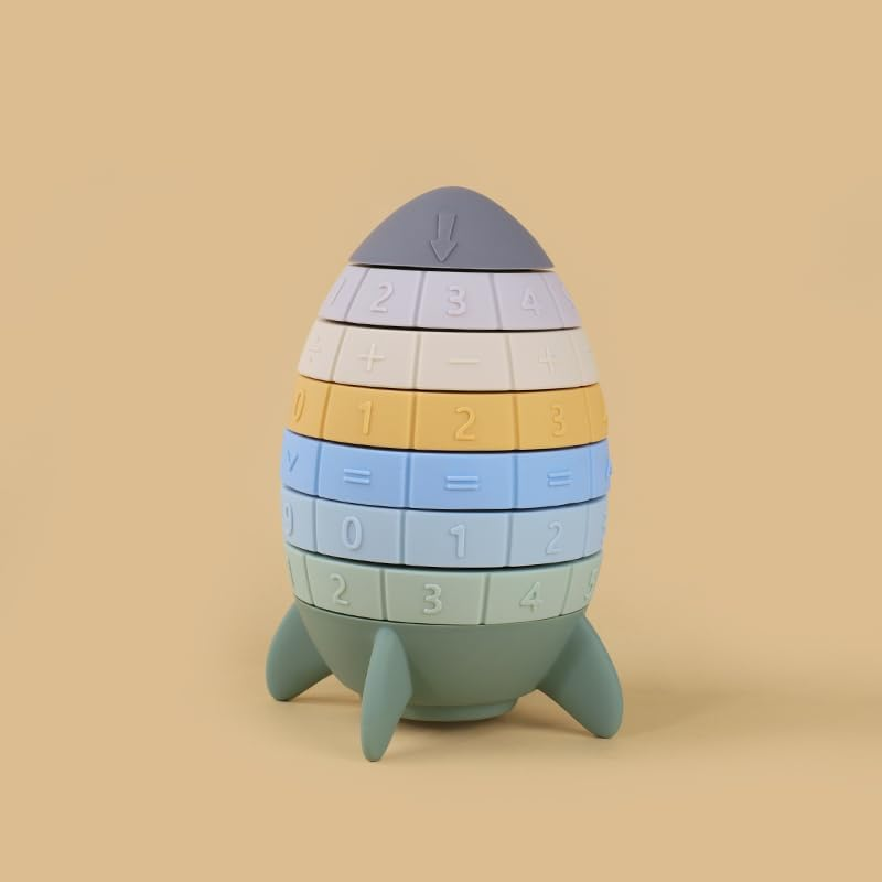 Kid'S Montessori Toys Numbers Math Equations Rotate and Stackable Puzzle Silicone Model Rockets Fidget Toys Matching Numbers Game, Educational Learning Toys for Toddlers 3 4 5+ Year, Blue