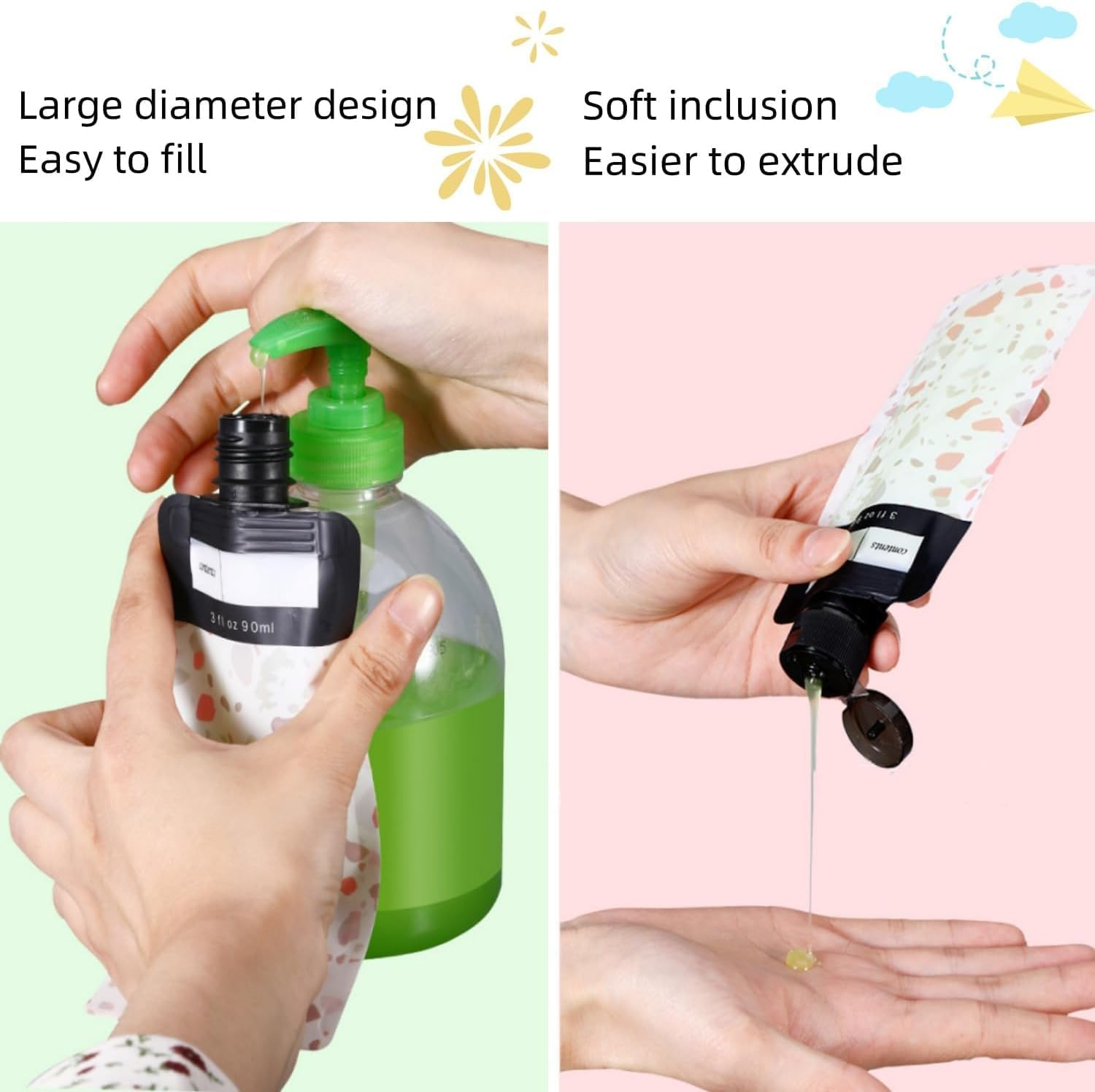 6 Pcs Travel Pouches for Liquids,Leak Proof Empty Squeeze Pouches, Portable Fluid Makeup Packing Bagrefillable Bottles,Travel Shampoo Conditioner Lotion Body Wash image number 4