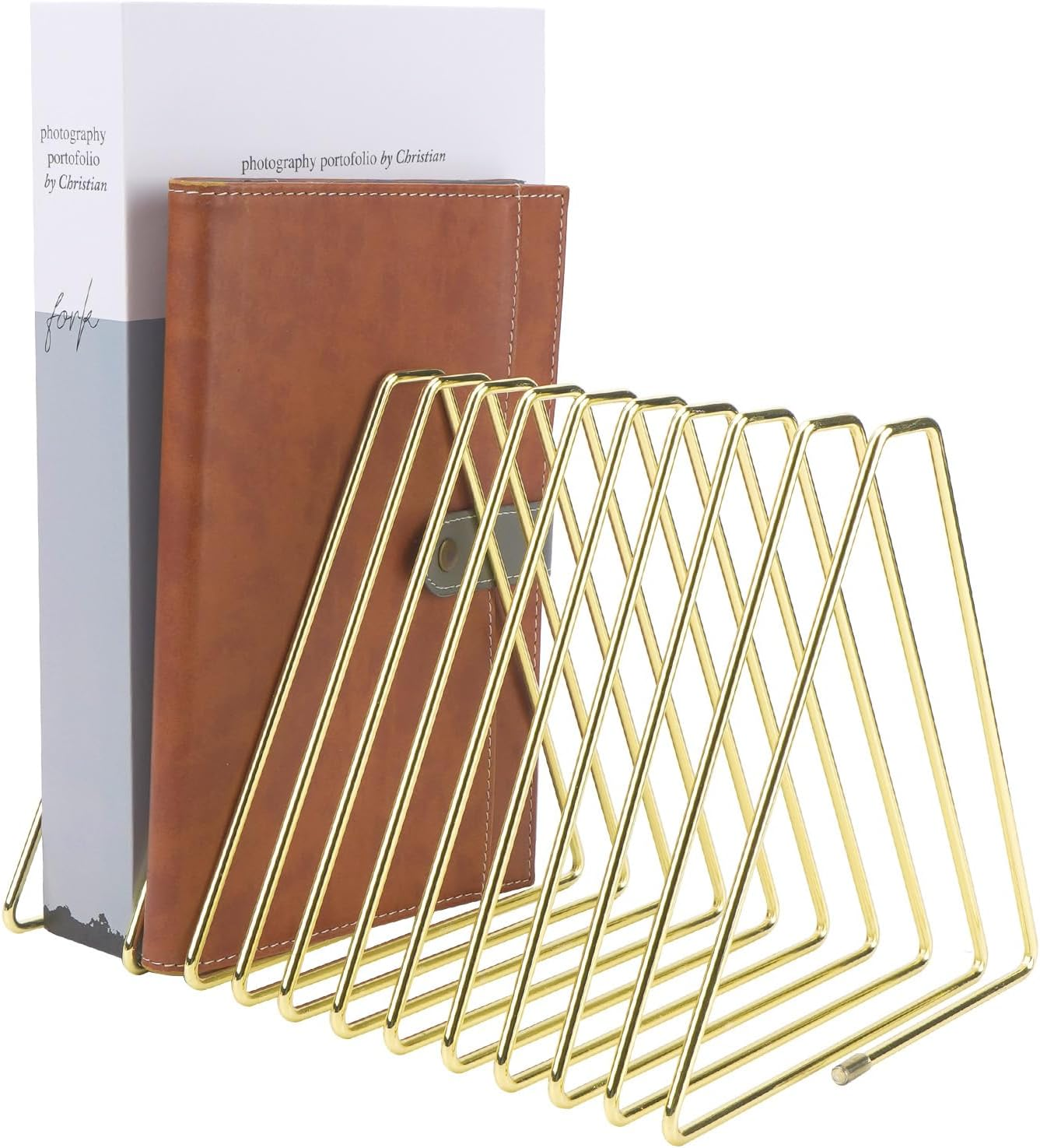 Elastic Decorative Bookend for Desk, 11 Slots Elastic File Sorter Organizer, Stretchable Iron Triangle Bookshelf Holder for Home, Office (Gold) image number 2