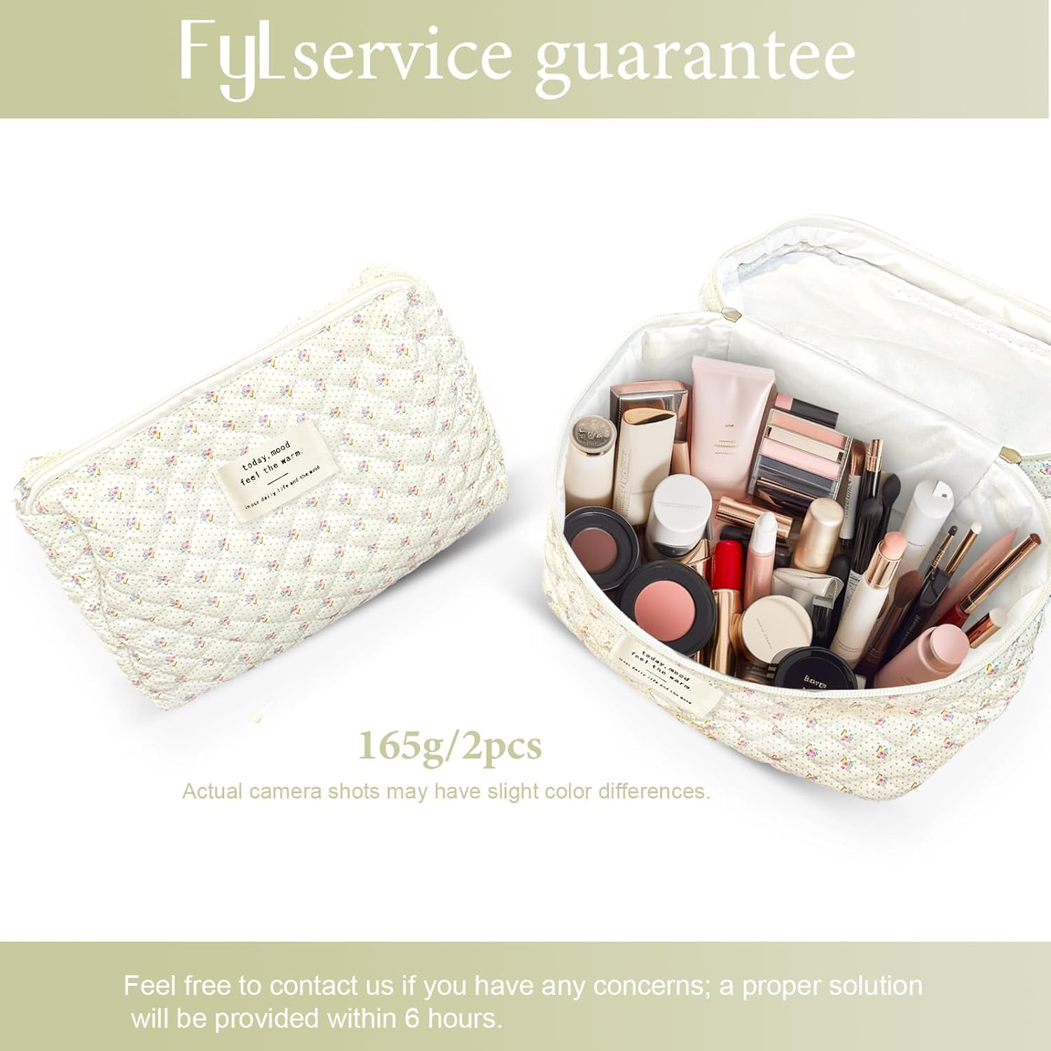 FYL 2Pcs Quilted Makeup Bag, Travel Makeup Bag, Floral Coquette Large Make up Bags (Classic Floral 2Pcs) image number 1