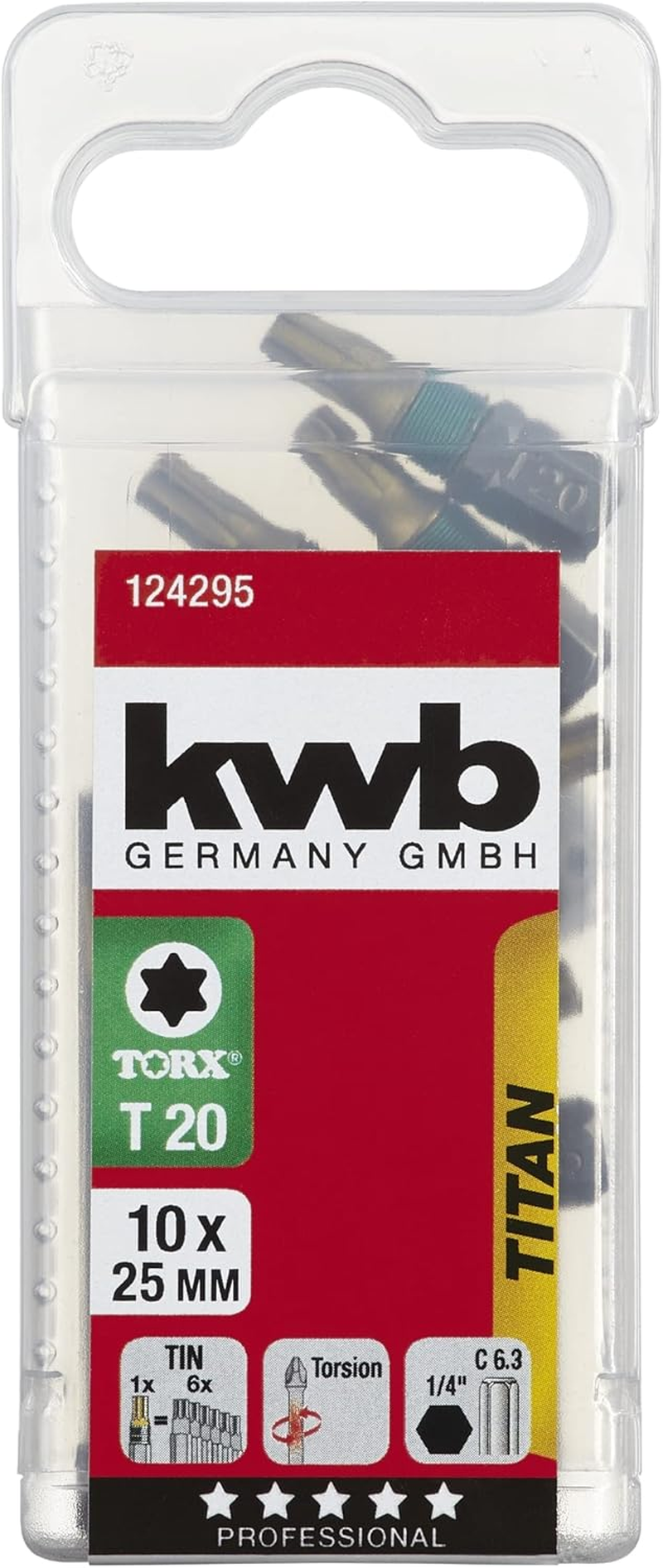 KWB 10 Bits 25 Mm Torx T20 Titanium 124295 (Tin, TQ 60 Steel ISO 1173, C6.3); 0 W; 0 V image number 1