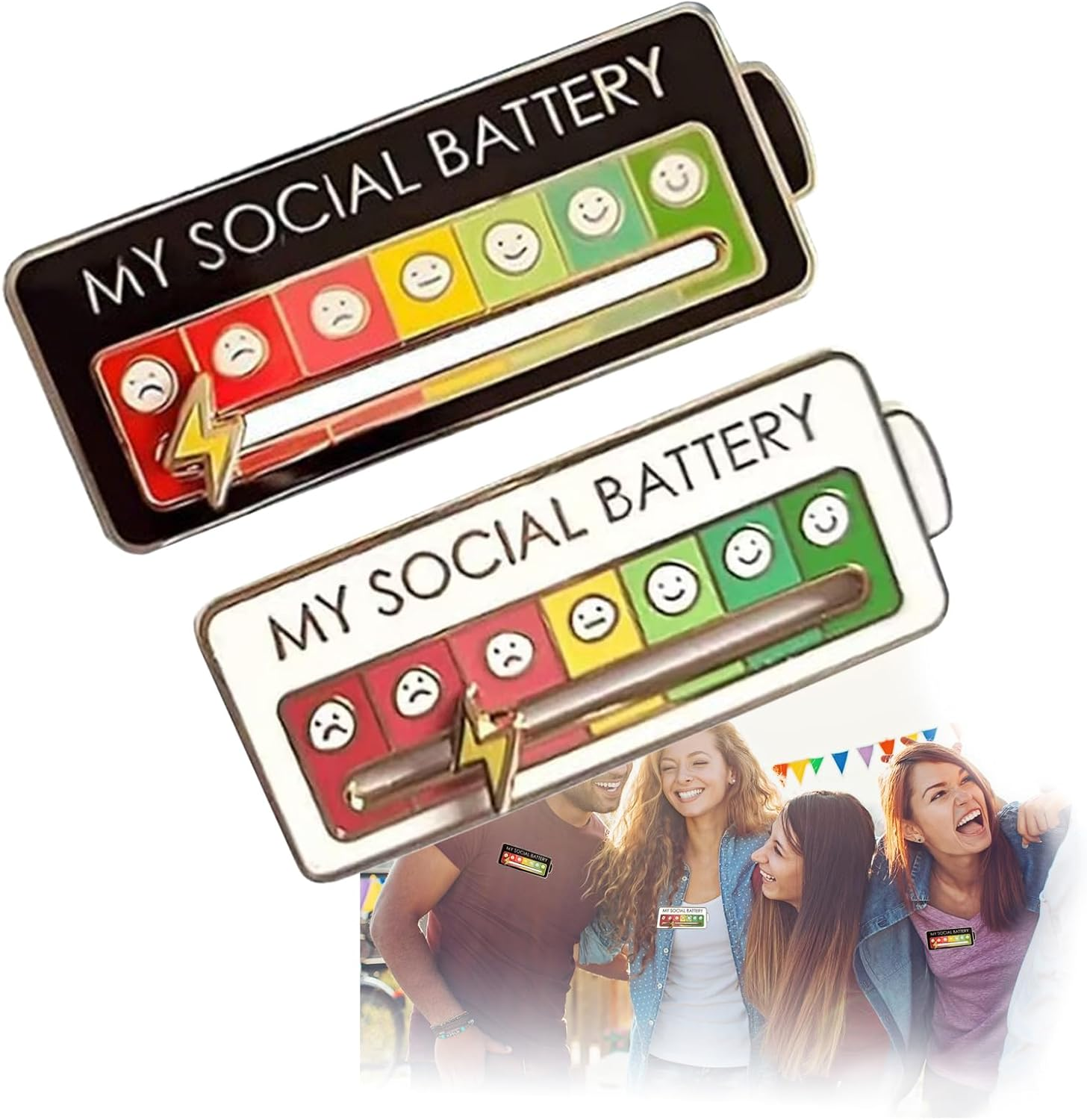 2PCS MY SOCIAL BATTERY, Pin Funny Mood Brooch Pin for 7 Days, Cute Creative Expression Pin Brooch Men Women Gift, Metal image number 5