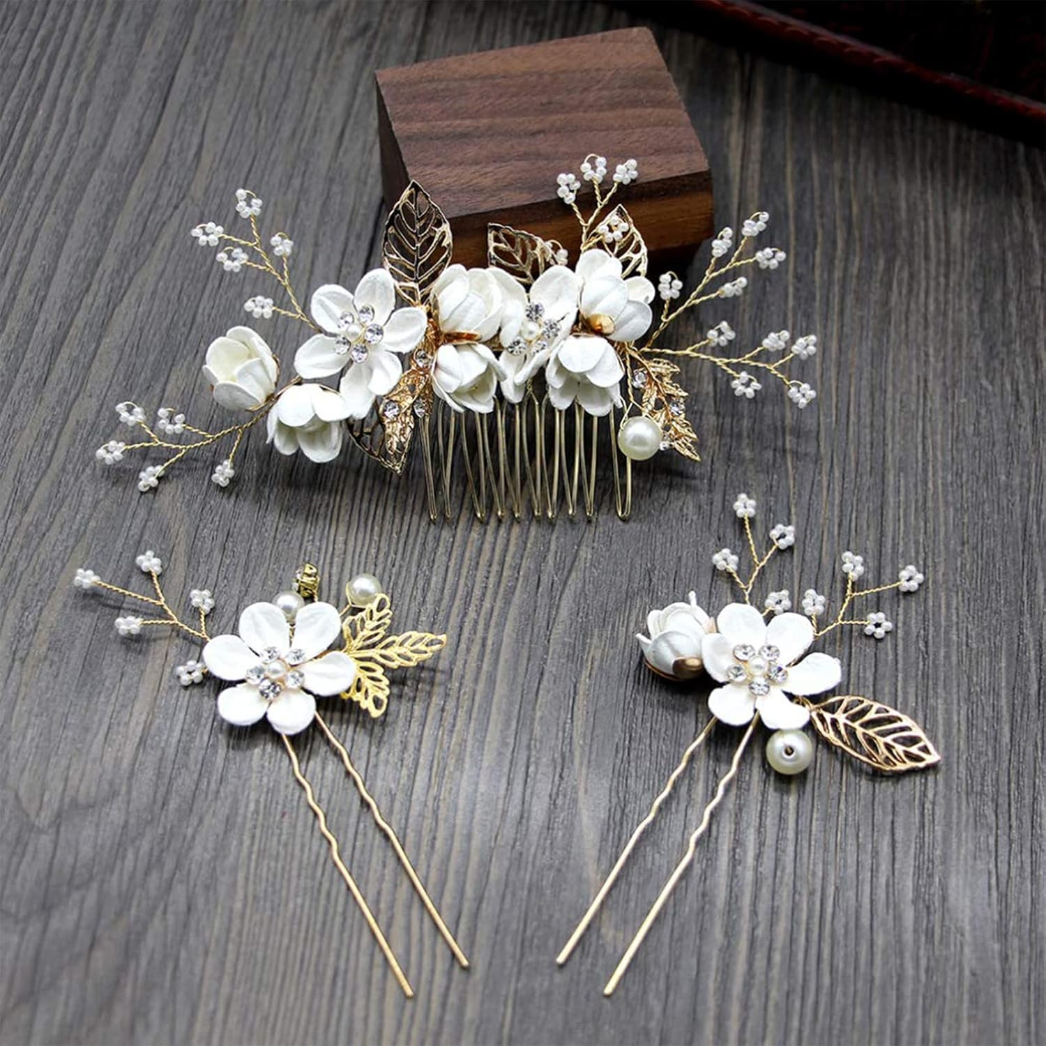 4 Pieces Durable Hair Comb Wedding Bridesmaids Wedding Hair Accessories Hair Comb for Bridal Accessories for Bridesmaids or Flower Girls, Simple and Generous (White) image number 6