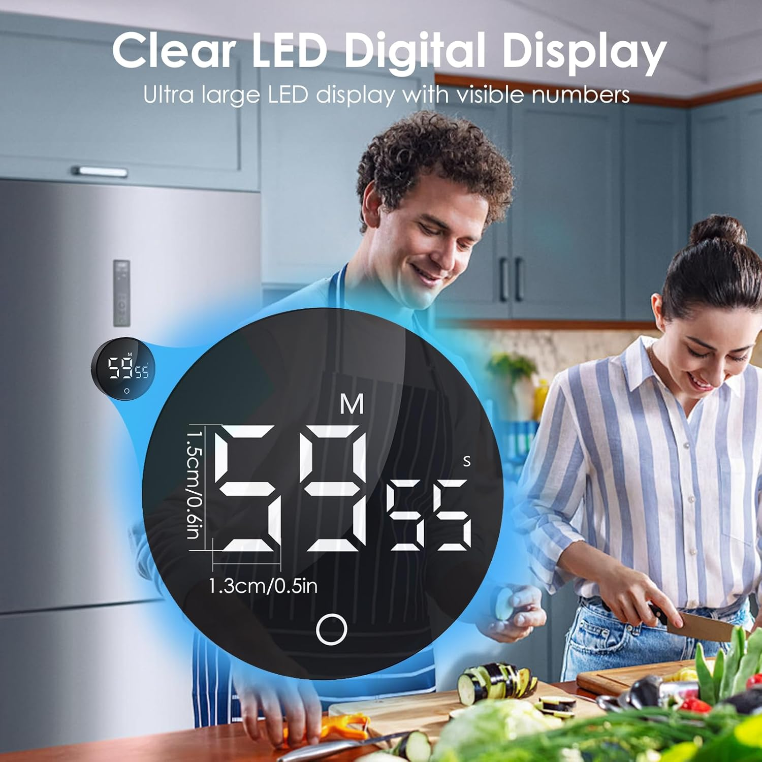 Simpeak Digital Kitchen Timer Classroom Timers, Rechargable LED Visual Timer from 0 to 199 Minutes, 3 Alarm Volume, Magnetic Countdown Countup Timer with Stand for Cooking Baking Workout Study
