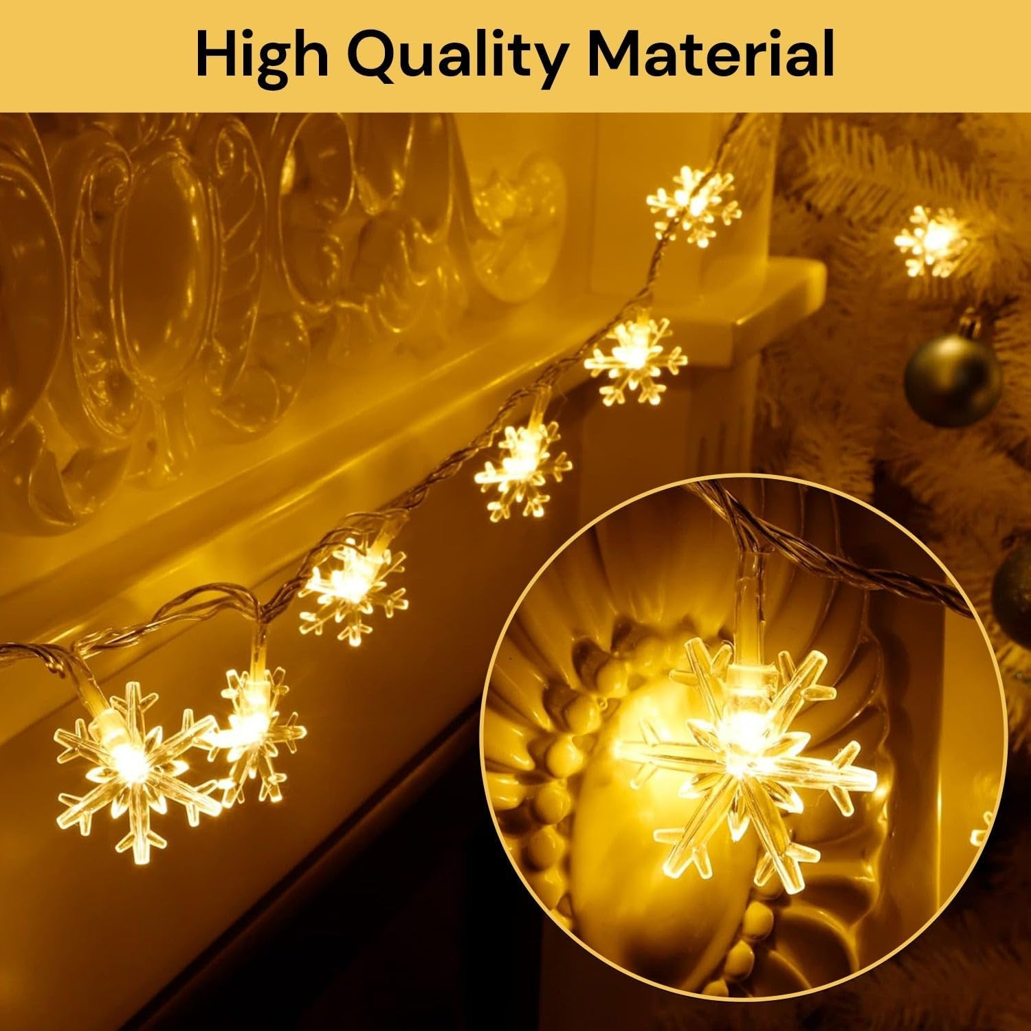 Spendeal LED Snowflake String Lights, Warm White Fairy Lights for Christmas, Bedroom, Party, Indoor Outdoor Decoration, Twinkle Lights for Winter Holiday and Home D&eacute;cor (6M)