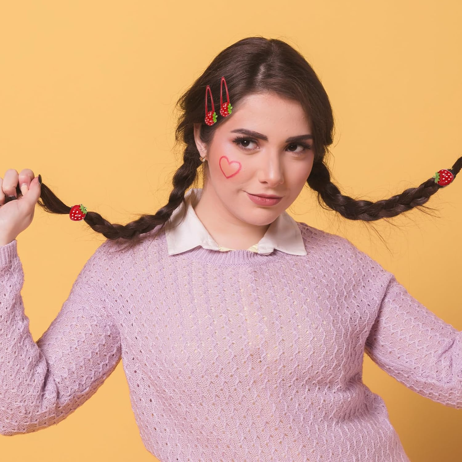 4 Pcs Strawberry Hair Clip and Hair Ties Set, Red Metal Snap Hair Clips Sweet Fruit Hair Barrettes Cute Strawberry Hair Accessories for Girls Toddlers Kids and Teens Gifts