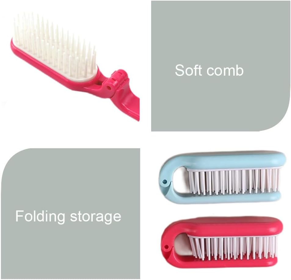 2Pcs Folding Hair Brush Hair Comb Portable Mini Massage Hair Brush Anti-Static Anti-Knot for Women & Girls Size for Handbag image number 2