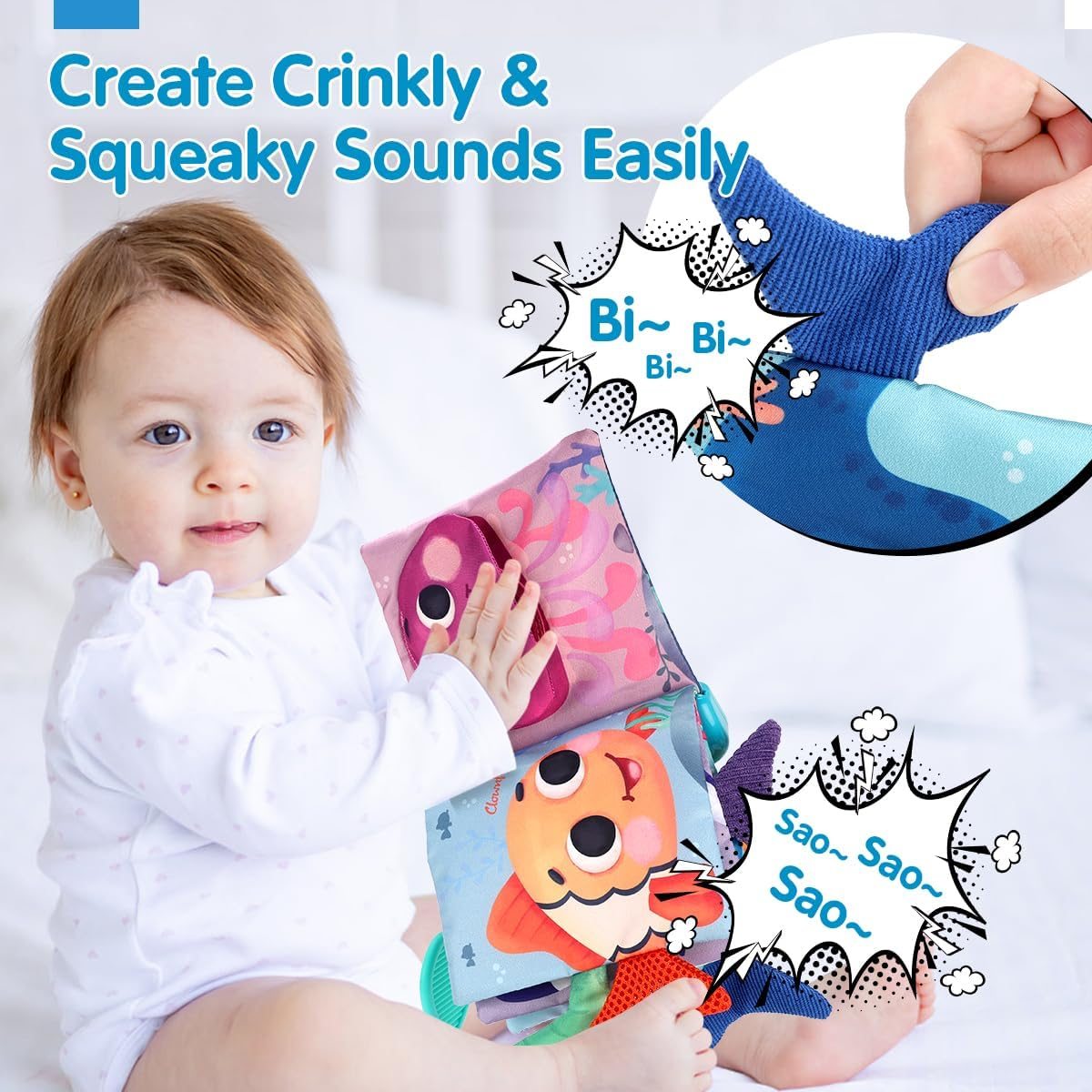 REMOKING Baby Books Toys - Touch & Feel Tummy Time Sensory Soft Books for Baby Infant 0 3 6 9 12 Months,Musical Toys with 3D Tails,Mirror,Beads,Baby Birthday,Early Learning Gifts image number 3