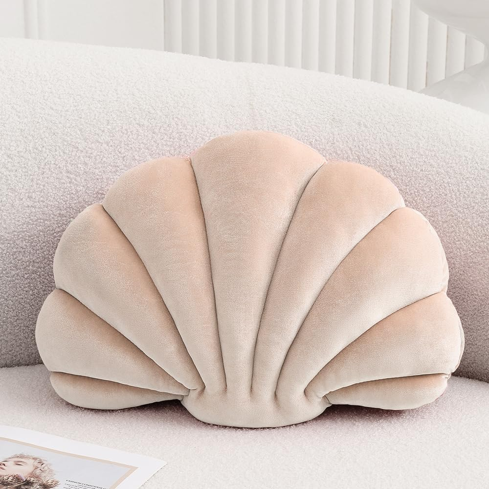 XIAIJIA Seashell Decorative Pillow Shell Shaped Throw Pillow 3D Insert Beach Pillow Soft Velvet Pillow Sea Ocean Decoration Couch Bed Pillow Cushions(White,18 X 13 Inch)