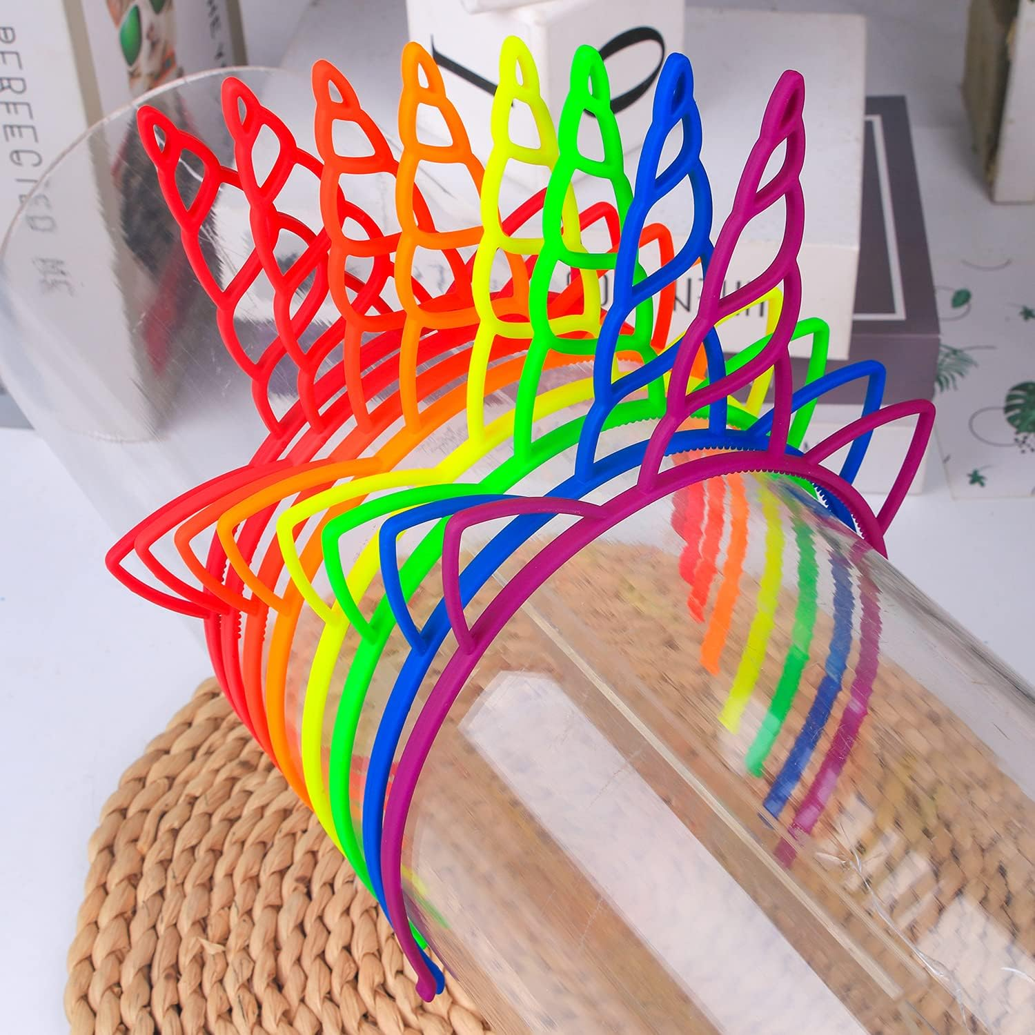 Unicorn Headbands for Girls Plastic Toddler Headbands Child Unicorn Horn Head Bands for Christmas Party Decorations Pack of 12 (Bright Colors-12Pcs) image number 2