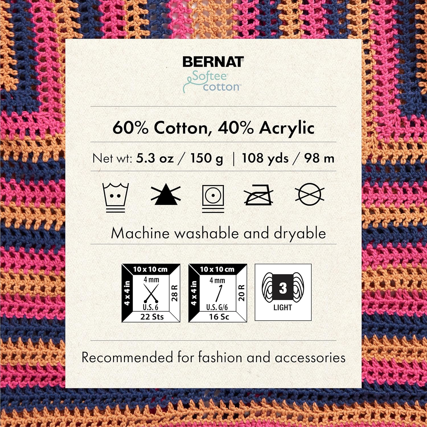 Bernat Softee Cotton Sandstone Yarn - 3 Pack of 120G/4.25Oz - Nylon - 3 DK (Light) - 254 Yards - Knitting, Crocheting & Crafts image number 1