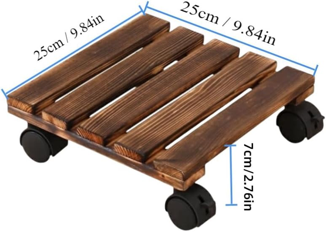 AIMALL Solid Wood Thickened Plant Caddy - 2Pcs Rustic Movable Flower Pot Tray with Universal Wheels - Heavy-Duty Roller Base Frame for Bonsai - Dimensions: 9.84 X 2.76 Inches