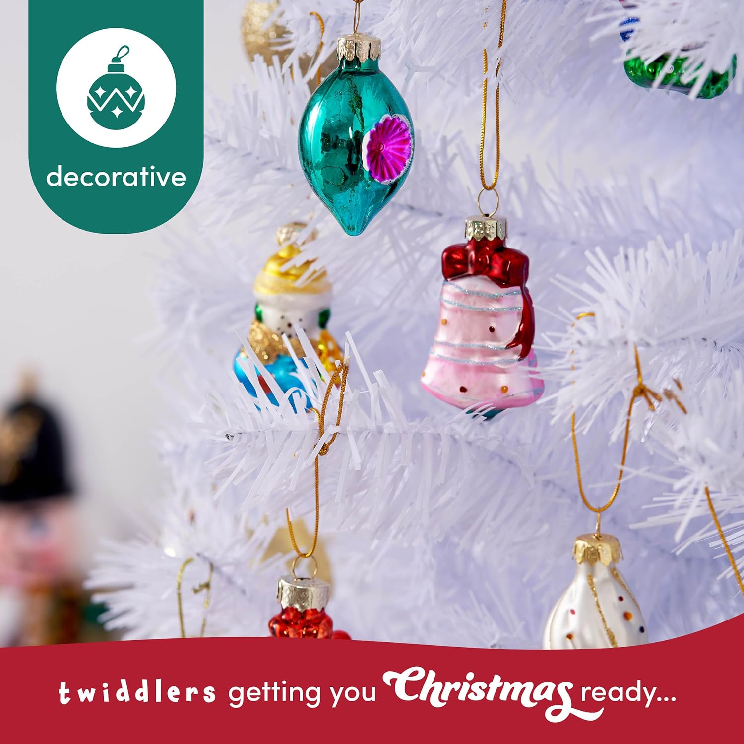 The TWIDDLERS - 12 Christmas Mini Glass Baubles, Xmas Tree Ornament Hanging Decorations image number 4