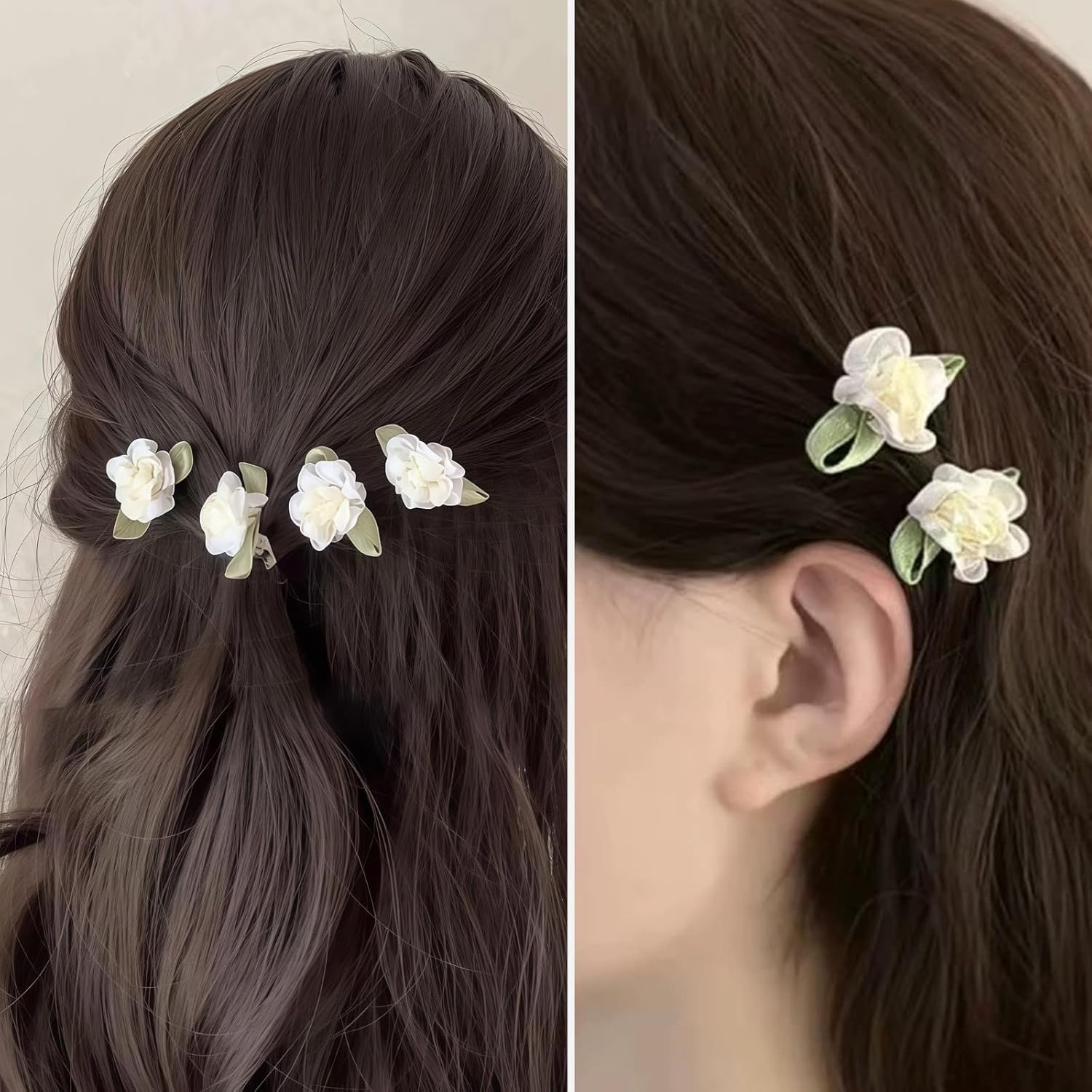 12 Pieces White Mini Rose Hair Clips Jasmine Flower Hair Clips Headdress Vintage Hair Pins for Party Wedding Daily Wear image number 3