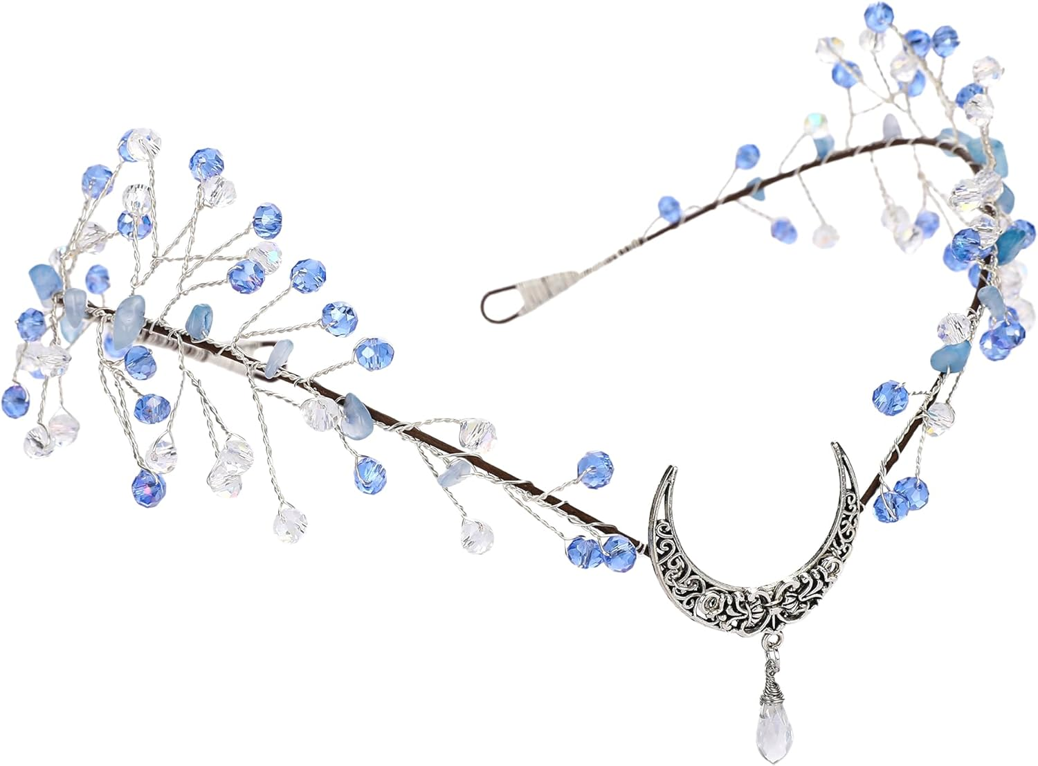 MOSTORY Fairy Crown Headband for Women, Moon Elf Crystal Crown Tiara for Renaissance Cosplay Photo Shoots