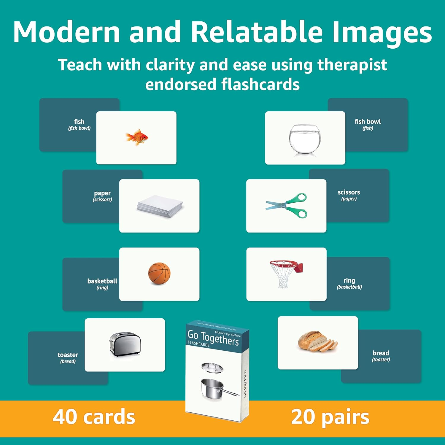 Go Together Flash Cards | 40 Matching Cards | Vocabulary Builder | Speech Therapy Materials for Adults and Children | Autism Learning Materials | ESL Classroom Teaching Materials | Aphasia Cards