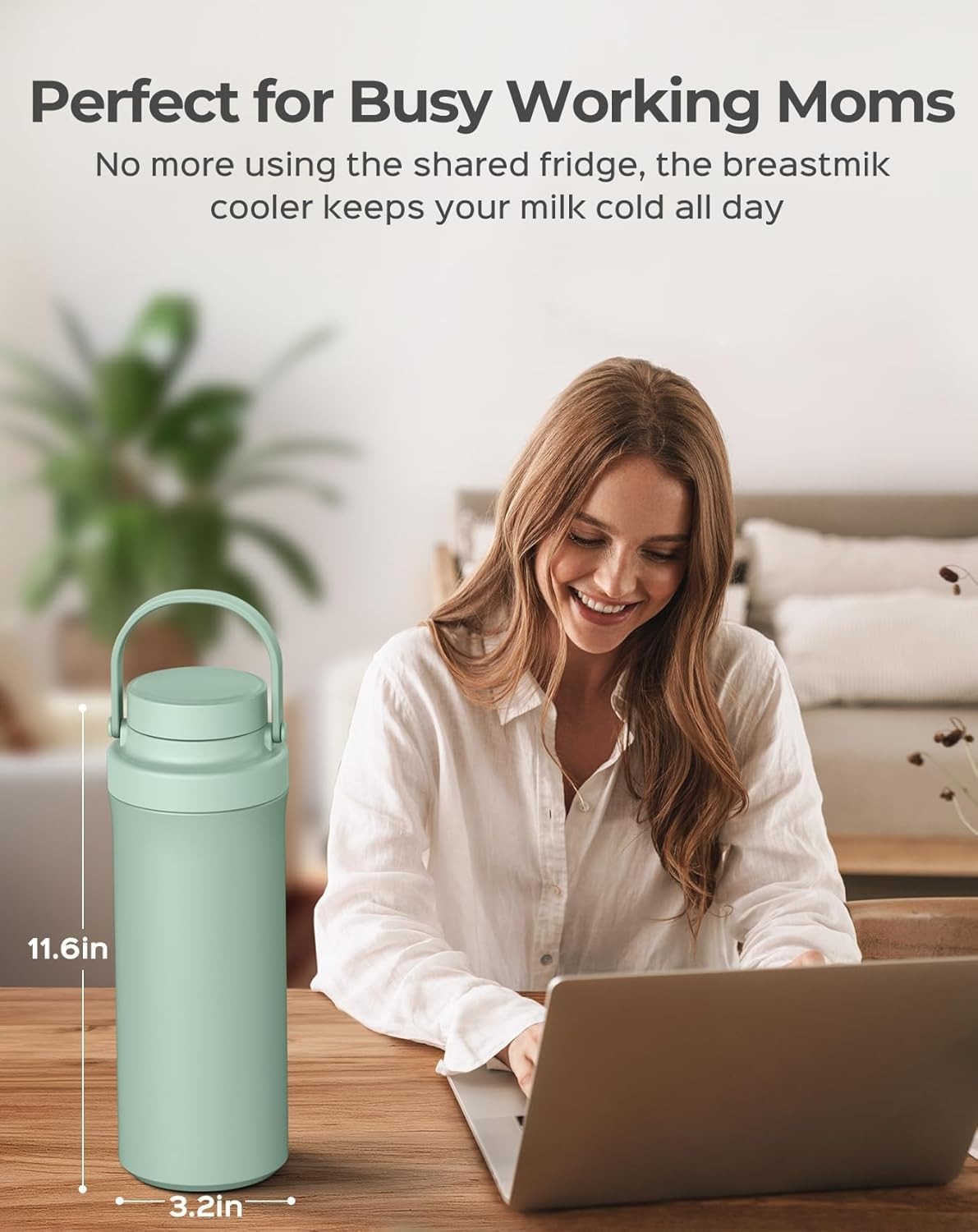 Portable Breast Milk Cooler for Outdoor,1500Ml Life Saver with 360&deg; Total Cooling for 24 Hours, Larger Capacity Travel Breastmilk Chiller with 2Pcs Baby Bottles for Breastmilk Storage, Green image number 5