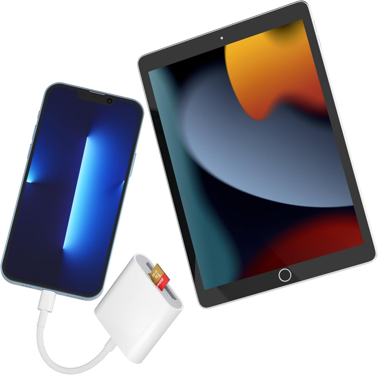 Lightning to SD Card Reader for Iphone/Ipad, Vrythn Memory Card Reader with Dual Slot for SD/TF Card Plug and Play, SD Card Viewer Lightning to Microsd Camera Adapter-St/Tf Card Reader