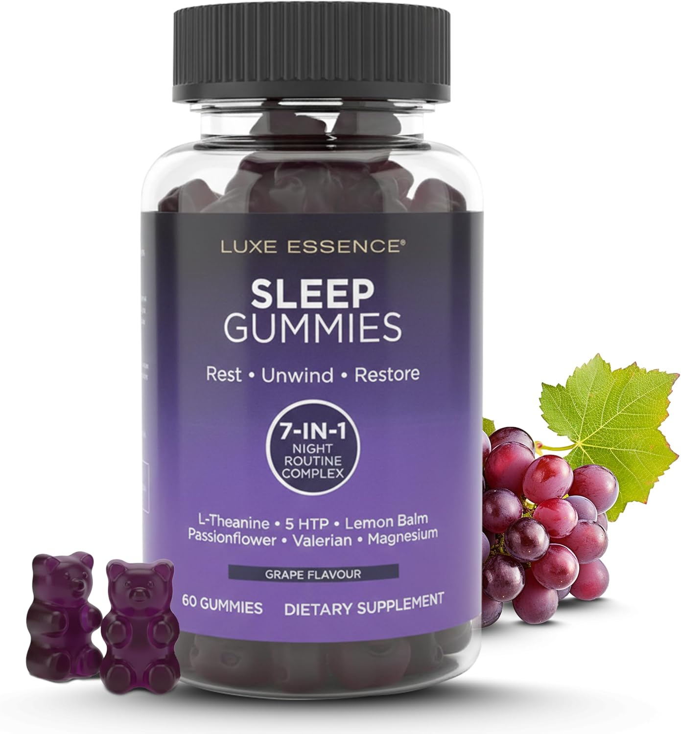 Sleep Gummies | Calming Blend with L-Theanine, 5-HTP, Lemon Balm, Passionflower, Valerian & Magnesium | Night-Time Relaxation Support | 60 Gummies image number 1