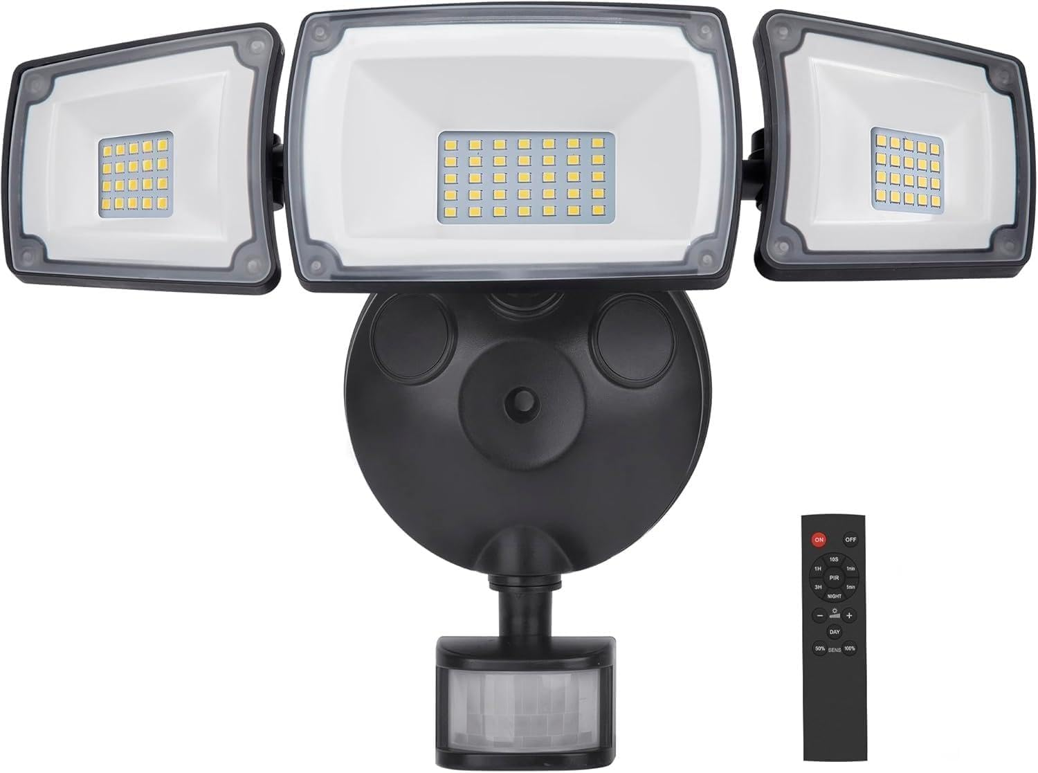 Security Light Outdoor, Phoselpida 4200LM 75LED Plug in Motion Sensor Lights, 42W 3-Head Angel Adjustable Flood Light with Remote Control, IP66 Waterproof Garden Light for Forecourt, Porch, Garage image number 3