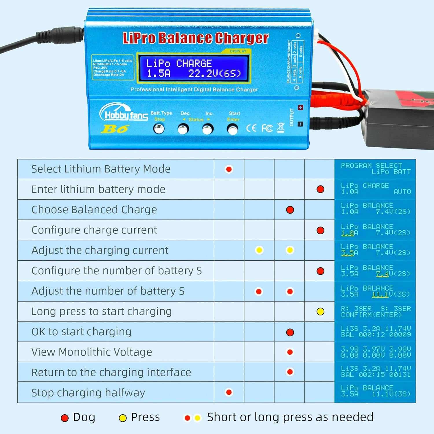 Hobby Fans B6 Mini Professional Balance Charger/Discharger with Power Supply for 1S-6S Lipo Lilon Life Nicd Nimh Pb RC Battery image number 5