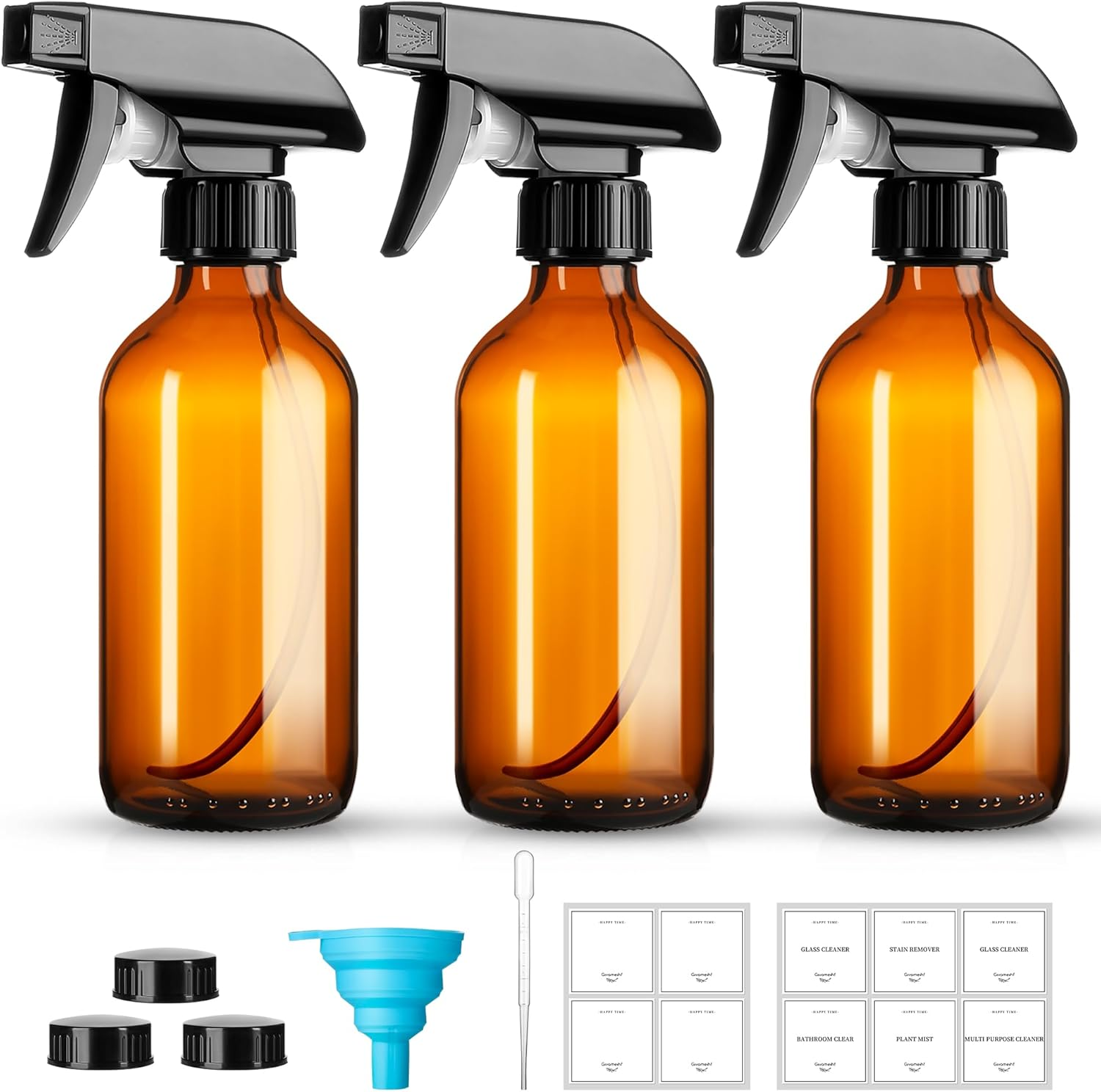 GIVAMEIHF 8Oz Amber Glass Spray Bottles,3 Pack Glass Spray Bottles Refillable Empty Bottle with Adjustable Nozzle,Spray Bottle for Essential Oils,Cleaning Solutions,Pets,Hair Mister,Gardening image number 1