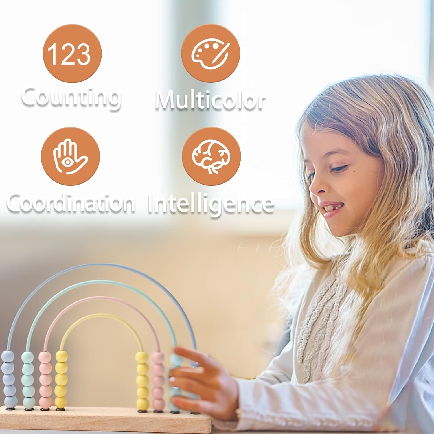 Ibwaae Wooden Rainbow Abacus Beads Counting Toys Kids Early Math Skills Montessori Educational Learning Games for Toddler image number 6