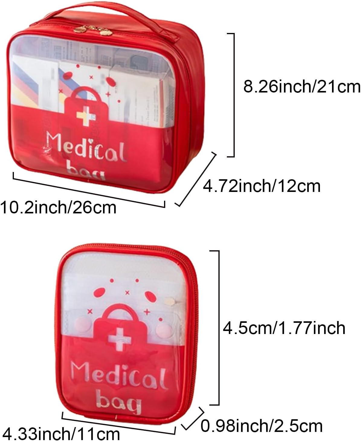 2Pcs First Aid Kit Pill Manager Travel Bag Medicine Storage Organizer Portable Large Medicine Pouch Medicine Organizer Bag for Home Camping Traveling (Red) image number 4