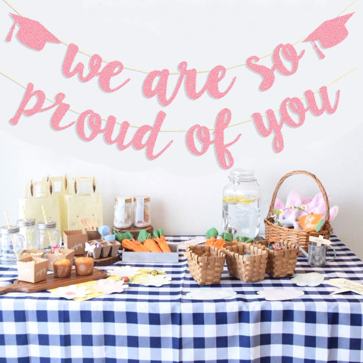 2026 Graduation Banners Party Decorations, Rose Gold Glitter We Are so Proud of You Graduation Banners Garland for Congratulation Graduations Party Supplies, School, Home, Car Decorations - Black,Gold image number 3
