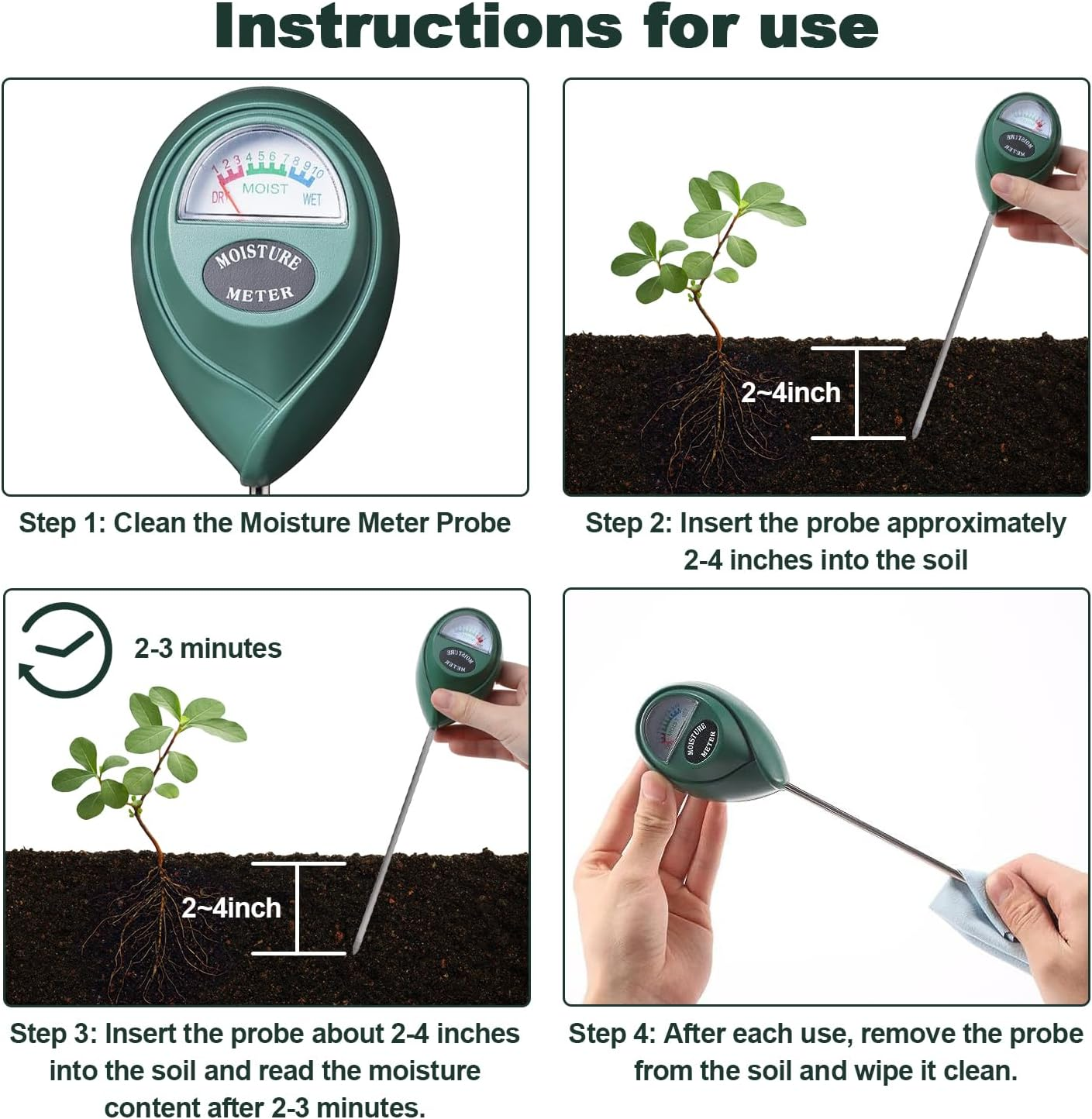 Grometer for Gardening,2 PCS Soil Moisture Meter for House Plants, Soil Moisture Sensor Meter Water Monitor,Soil Tester Test Kit Soil, No Battery Required image number 5