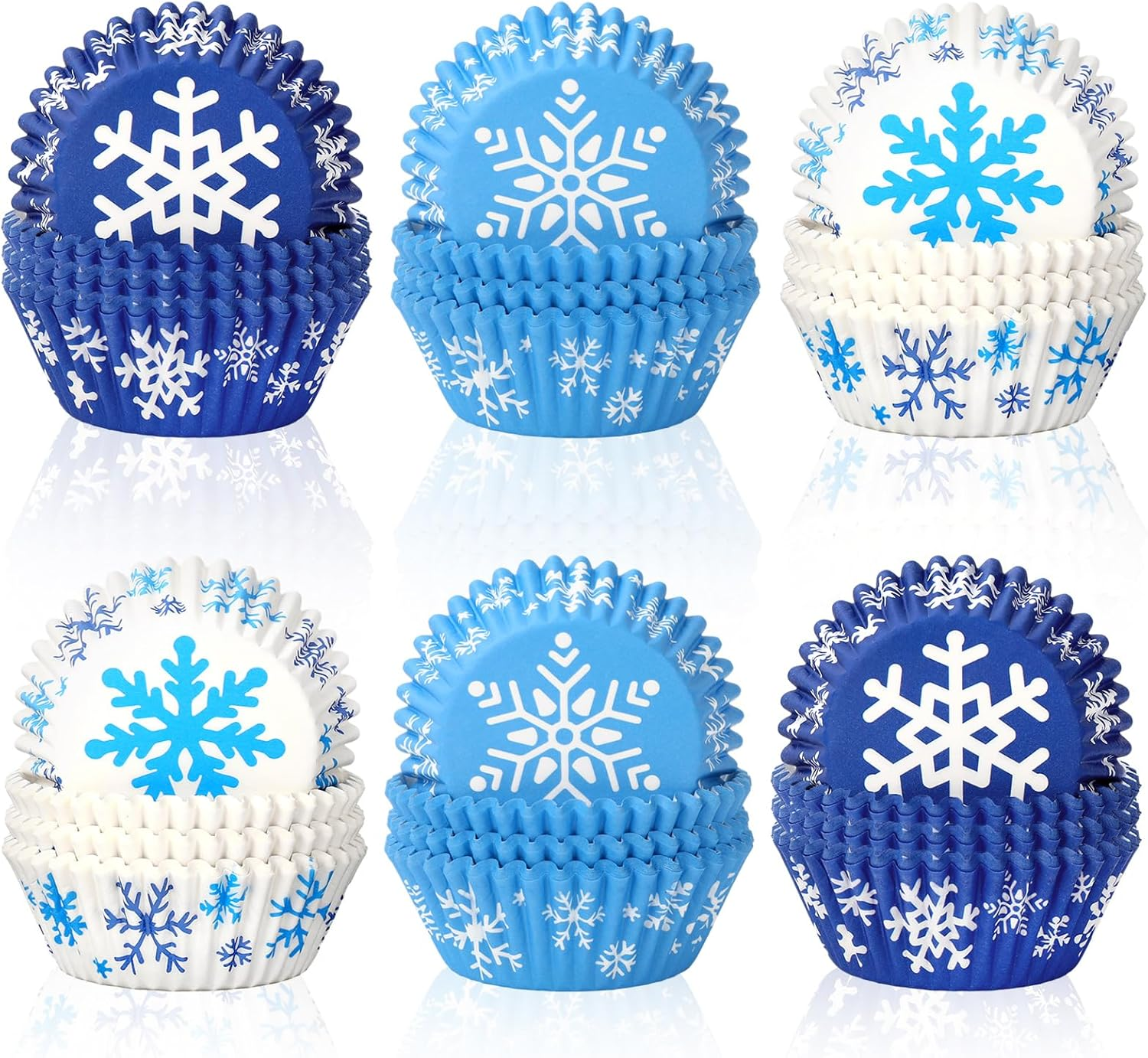 Whaline 600Pcs Winter Cupcake Liner White Blue Snowflake Paper Cupcake Wrapper 3 Designs Disposable Christmas Muffin Baking Cup for Home Kitchen Party Supplies, 2 X 1.2 In image number 1
