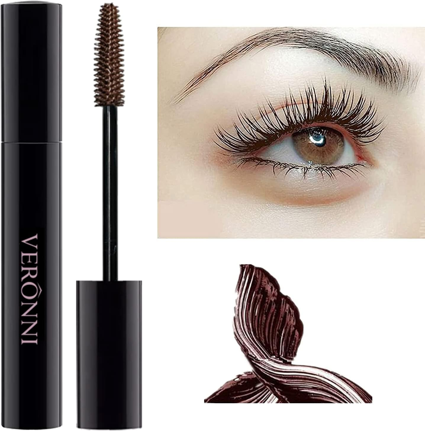 VERONNI Black Waterproof Mascara, Curling Thick Lengthening Eyelash Mascara, Lifts and Extends Lash Length, Clump Resistant, Non-Smudge Eyelash Colorful Extension Curl Mascara Makeup (Black)