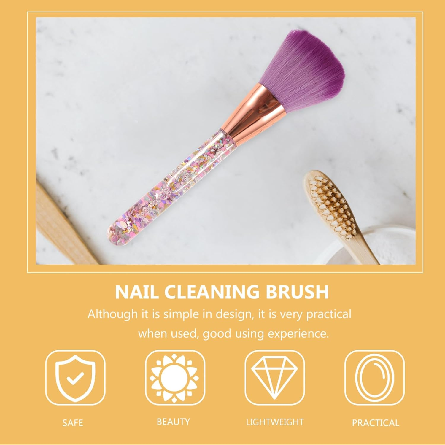 FRCOLOR Portable Makeup Tool Multi Functional Glitter Handle Brush for Nail Cleaning and Blush Application Soft Bristles for Gentle Use for Routines image number 2