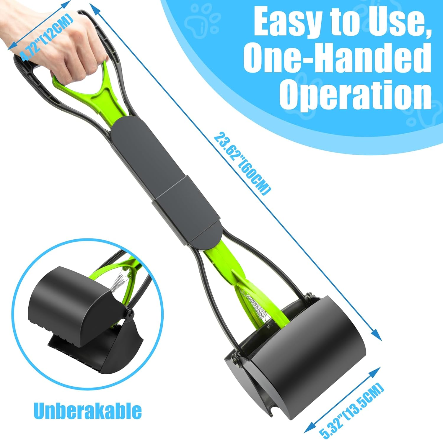 O2Frepak 60Cm Pet Pooper Scooper for Dogs and Cats with Long Handle High Strength Material and Durable Spring for Easy Grass and Gravel Pick up (Green) image number 5