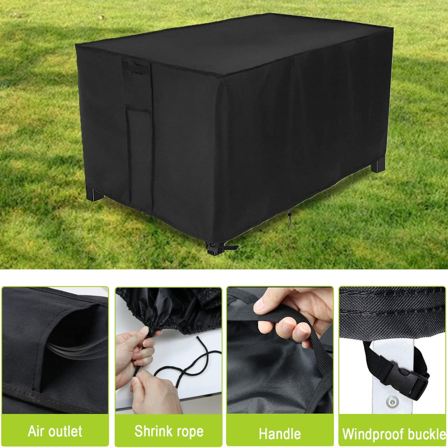 Fire Pit Cover Rectangular,Waterproof Fire Table Cover Rectangle for Outdoor Gas Propane Fire Table - 52 X 34 X 24, Black image number 3
