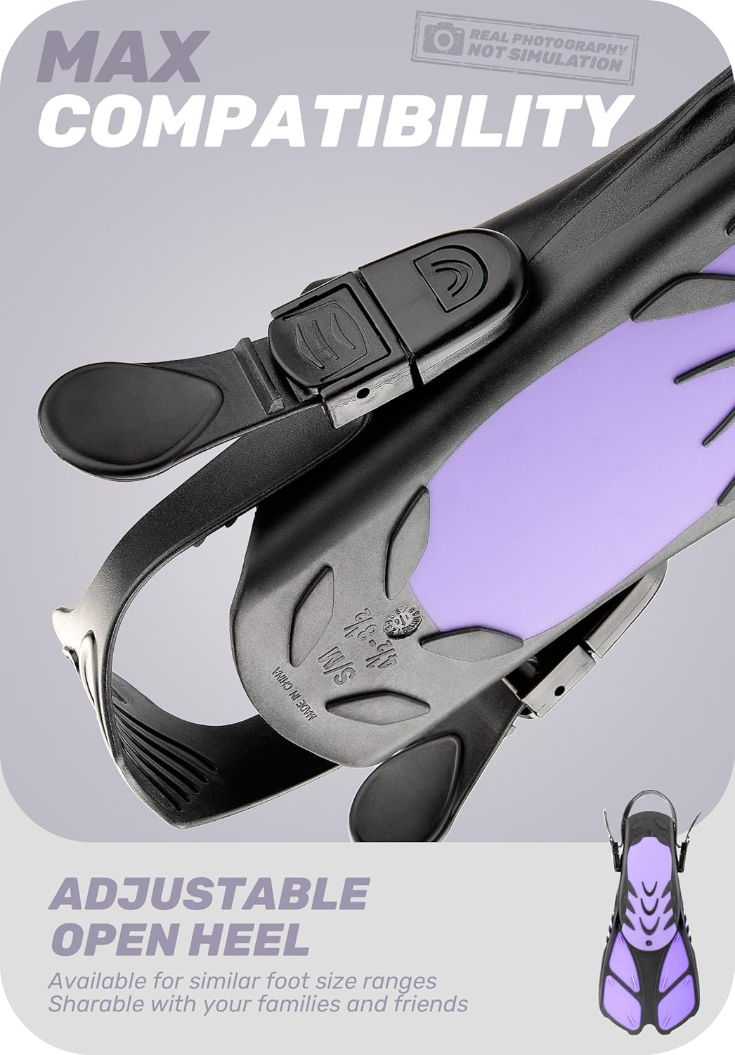 CAPAS Snorkel Fins, Swim Fins Travel Size Short Adjustable for Snorkeling Diving Adult Men Women Kids Open Heel Swimming Flippers image number 3