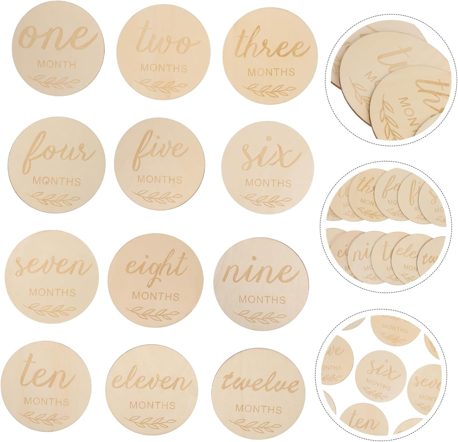 OSALADI 12Pcs Wooden Milestone Cards Unisex Decorative Milestone Discs for Adorable Monthly Photos Safe Wood Material for Newborns Shower Props image number 6