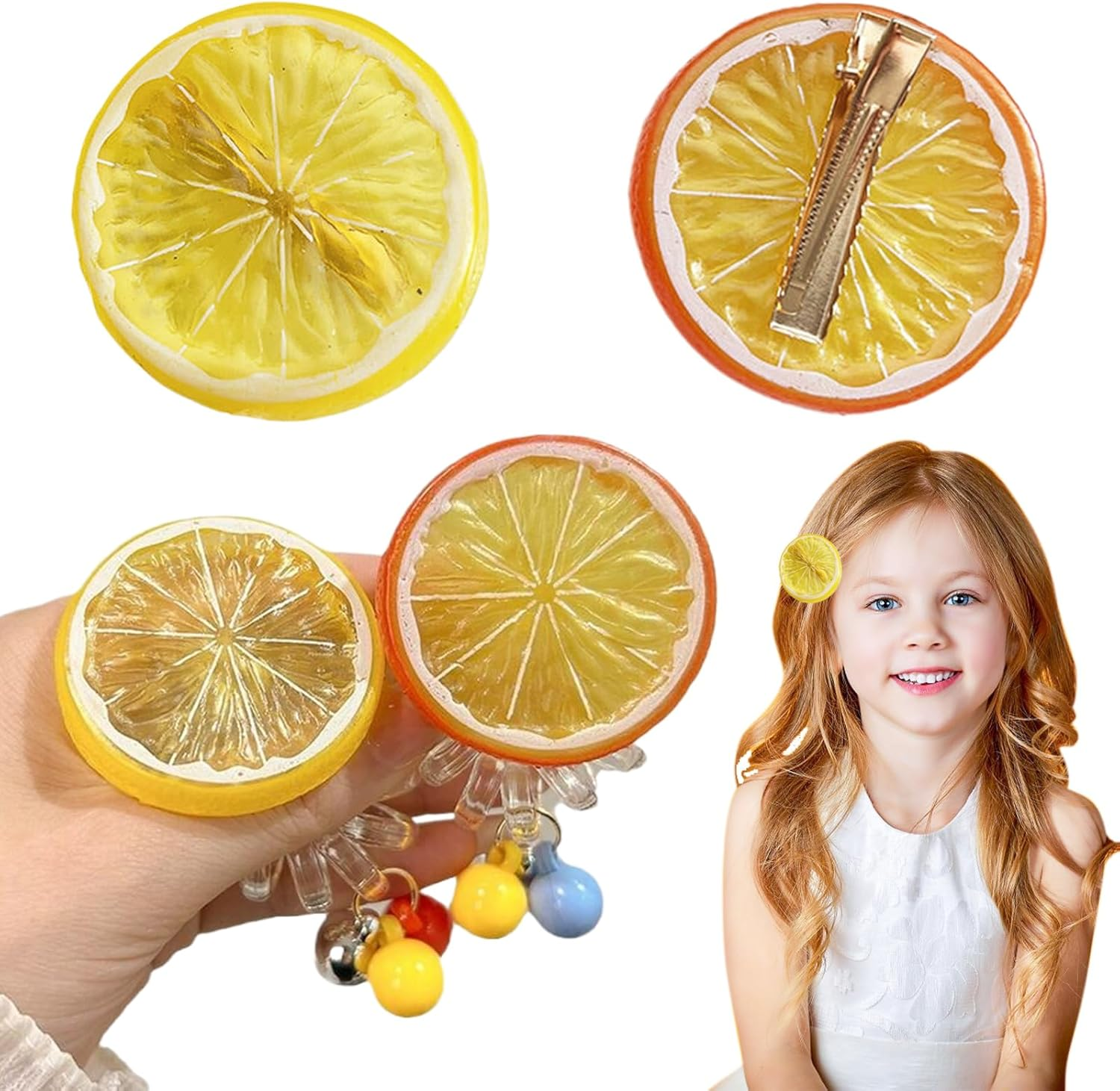 Hair Clips for Girls, Pack of 2 Orange Hair Clips, Hairpins, Hair Accessories for Girls with Fruit Motifs, Accessories for Carnival Party image number 3