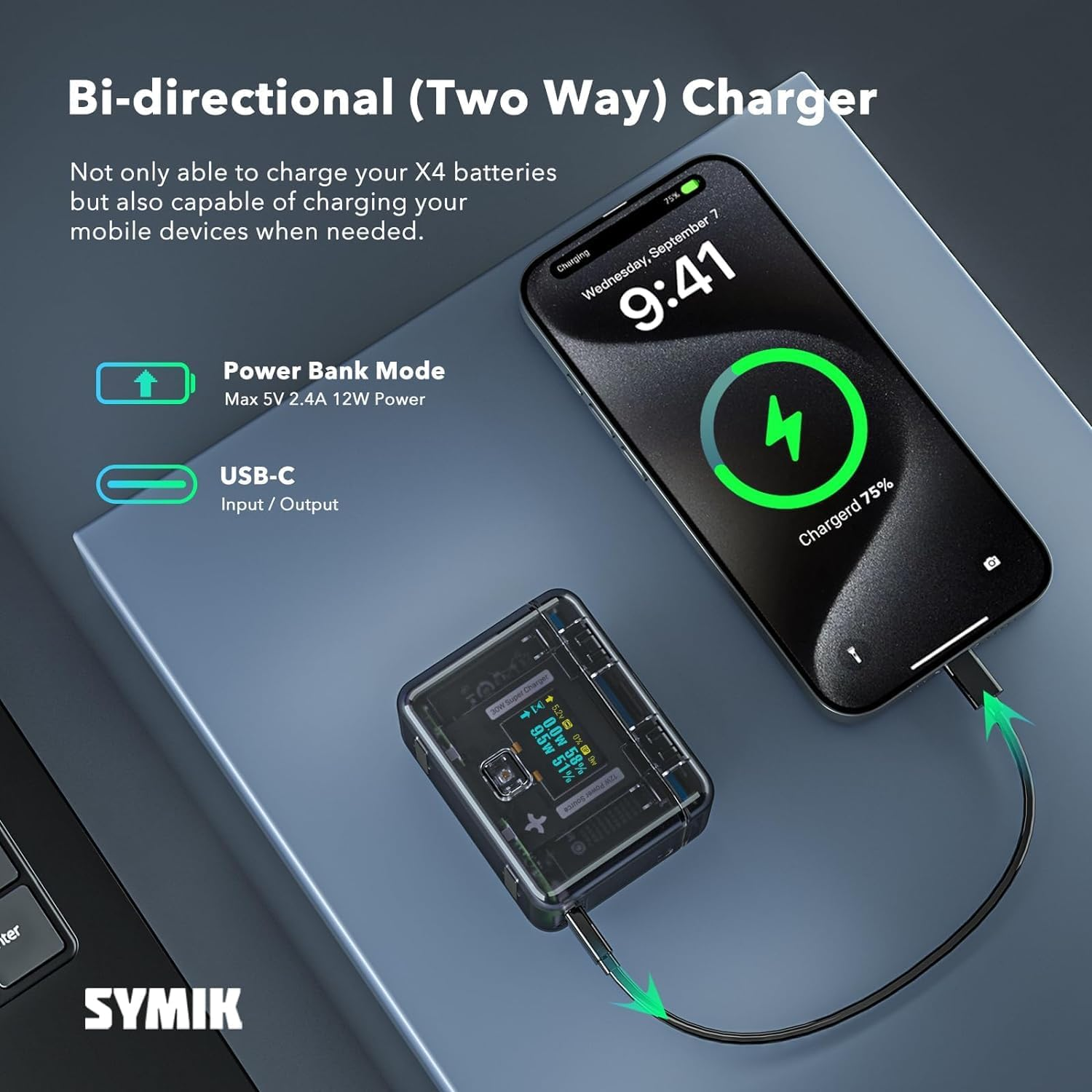 Coyktonty Battery Rush Charger for Insta360 X4, 30W OLED Screen Intelligent Two Way Charging Case with 12W Output, Shows Battery Level (SOC) Fast Charging of 2 Batteries at the Same Time image number 1