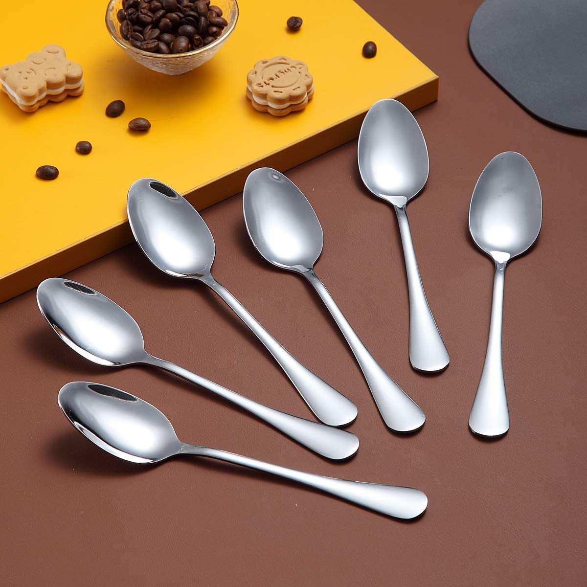 Dinner Spoon of 6, Berglander 19Cm Stainless Steel Shiny Polish Soup Spoons Silverware, Soup Spoon Table Spoon Set Sturdy Easy to Clean, Dishwasher Safe image number 5